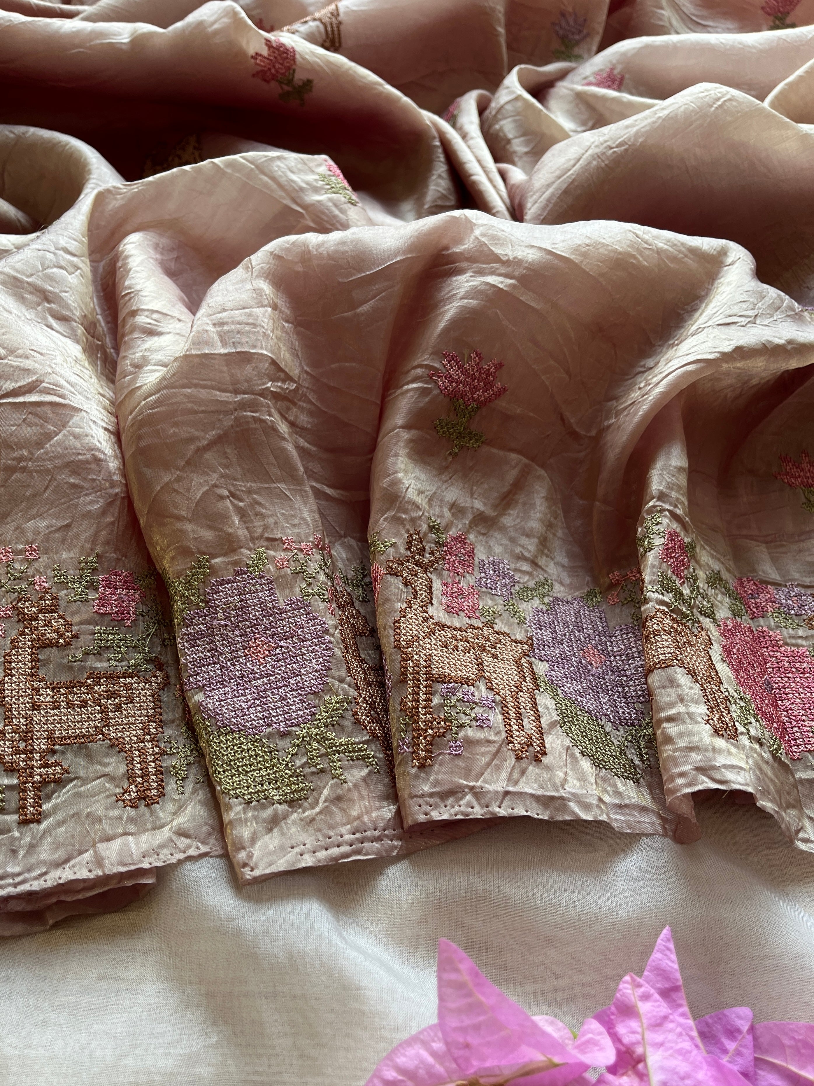 Lite Kakhi Crushed Tissue saree