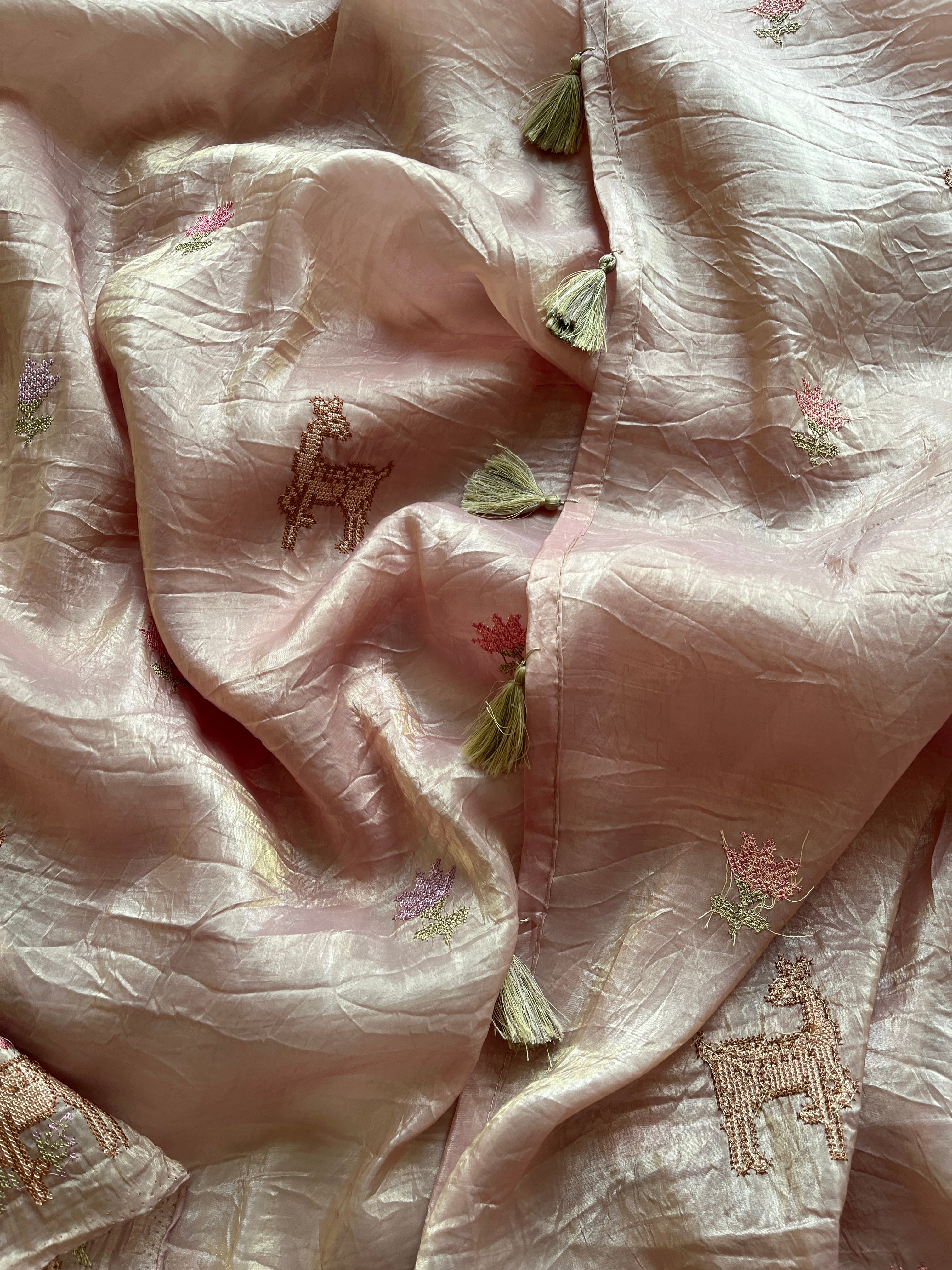 Lite Kakhi Crushed Tissue saree