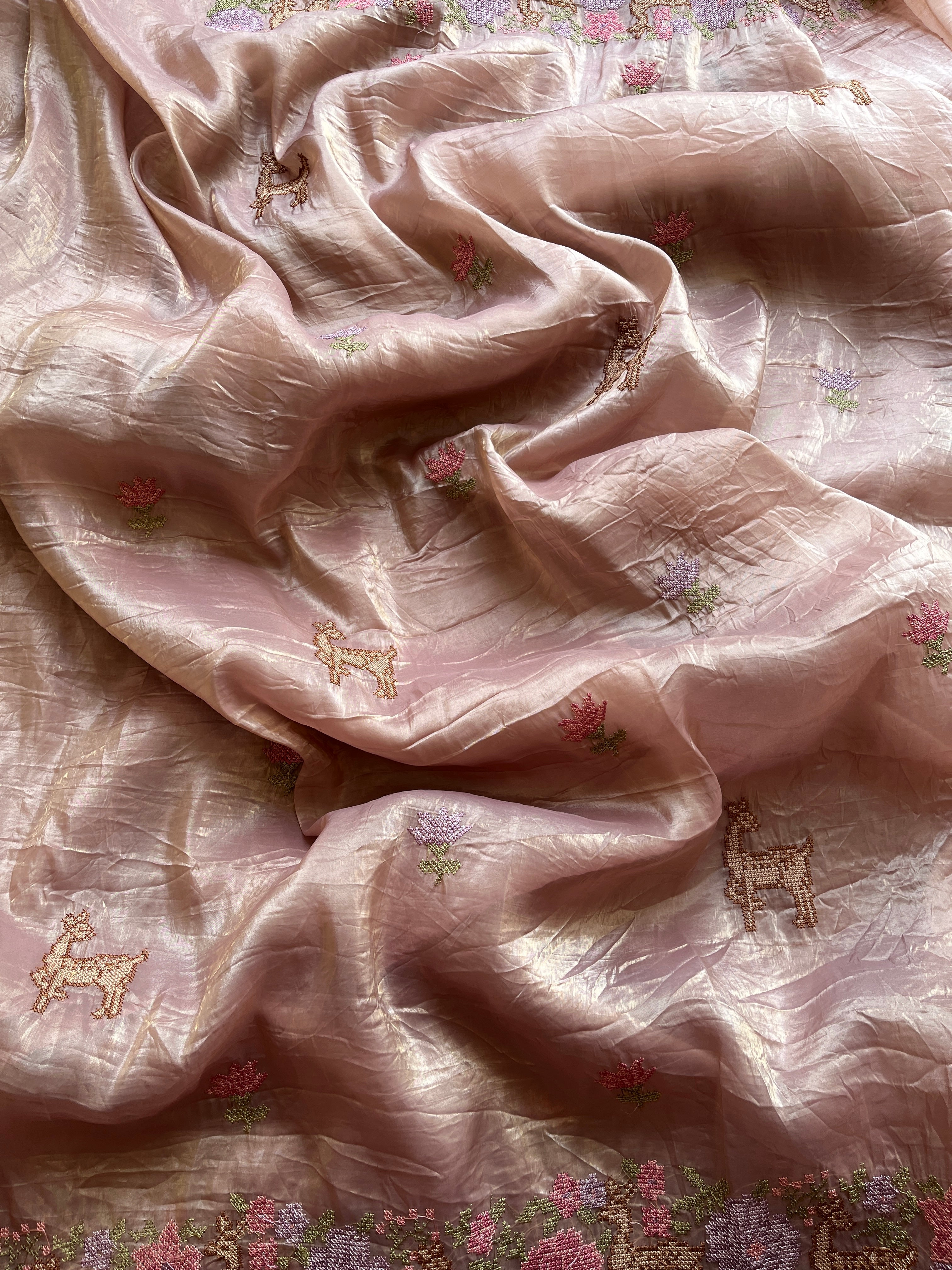 Vintage Mauve Crushed Tissue saree