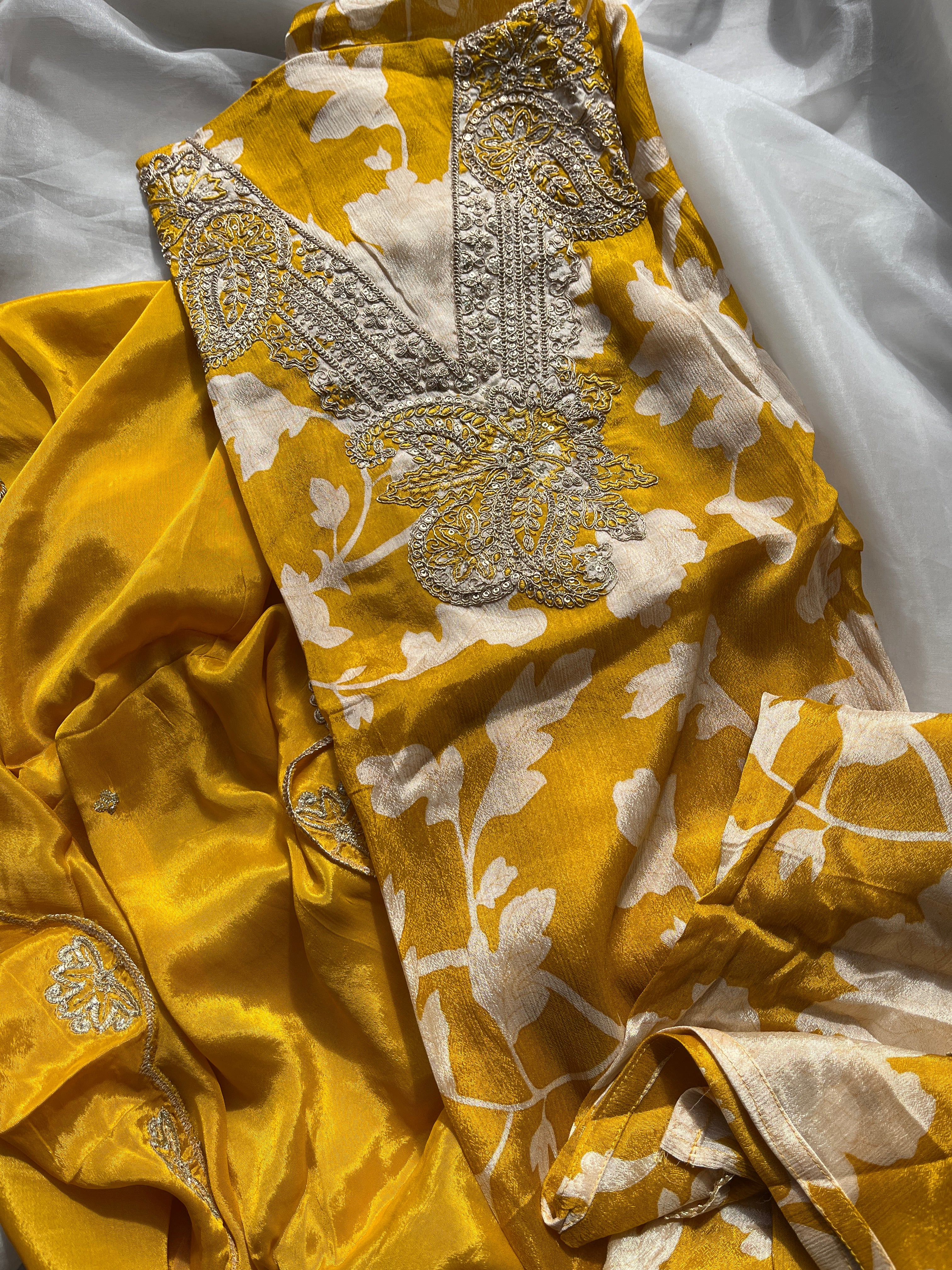 Yellow Tissue  with Silk DupattaSemi stitched salwar set