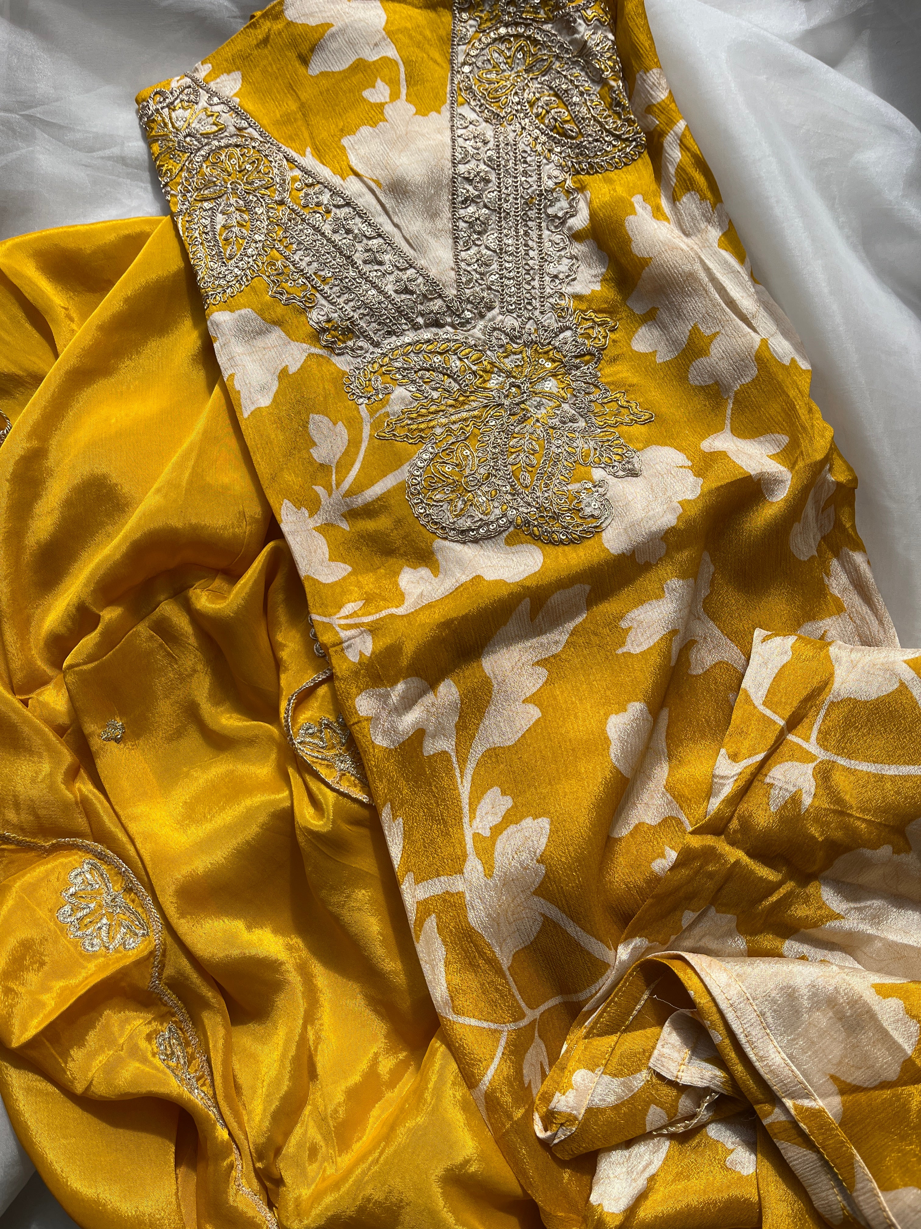 Yellow Tissue  with Silk DupattaSemi stitched salwar set