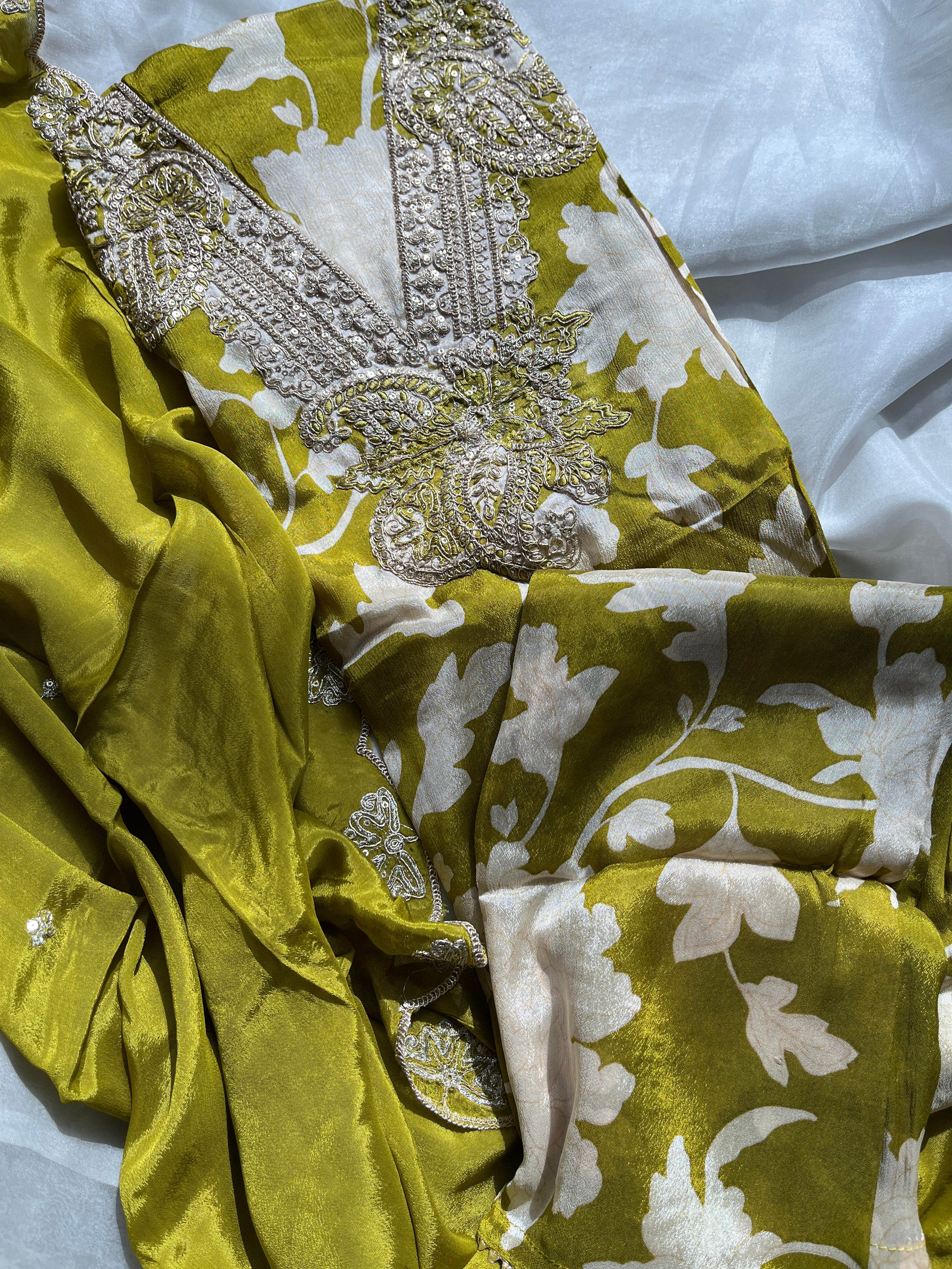 Green Tissue  with Silk DupattaSemi stitched salwar set