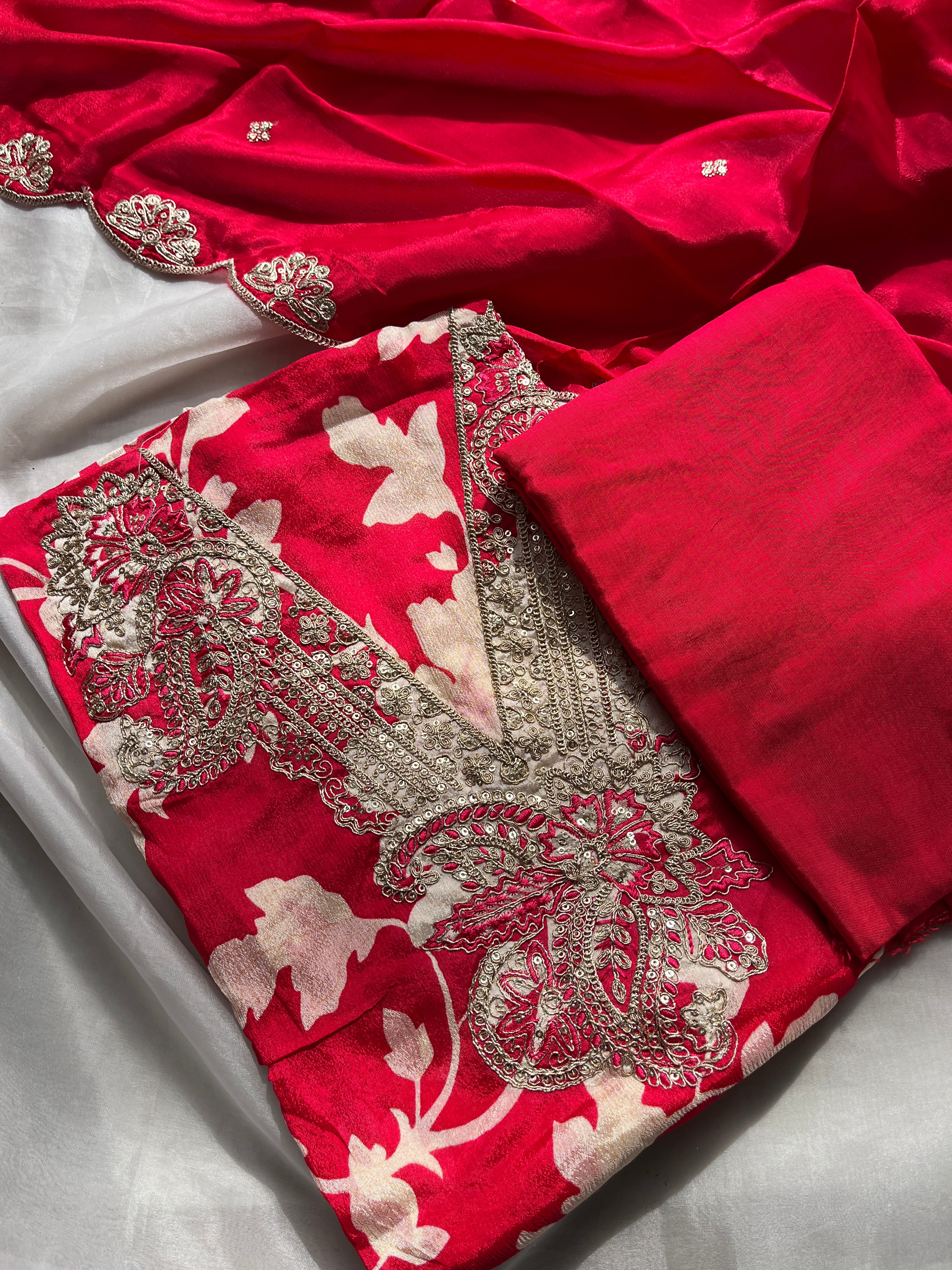 Pink Tissue  with Silk DupattaSemi stitched salwar set