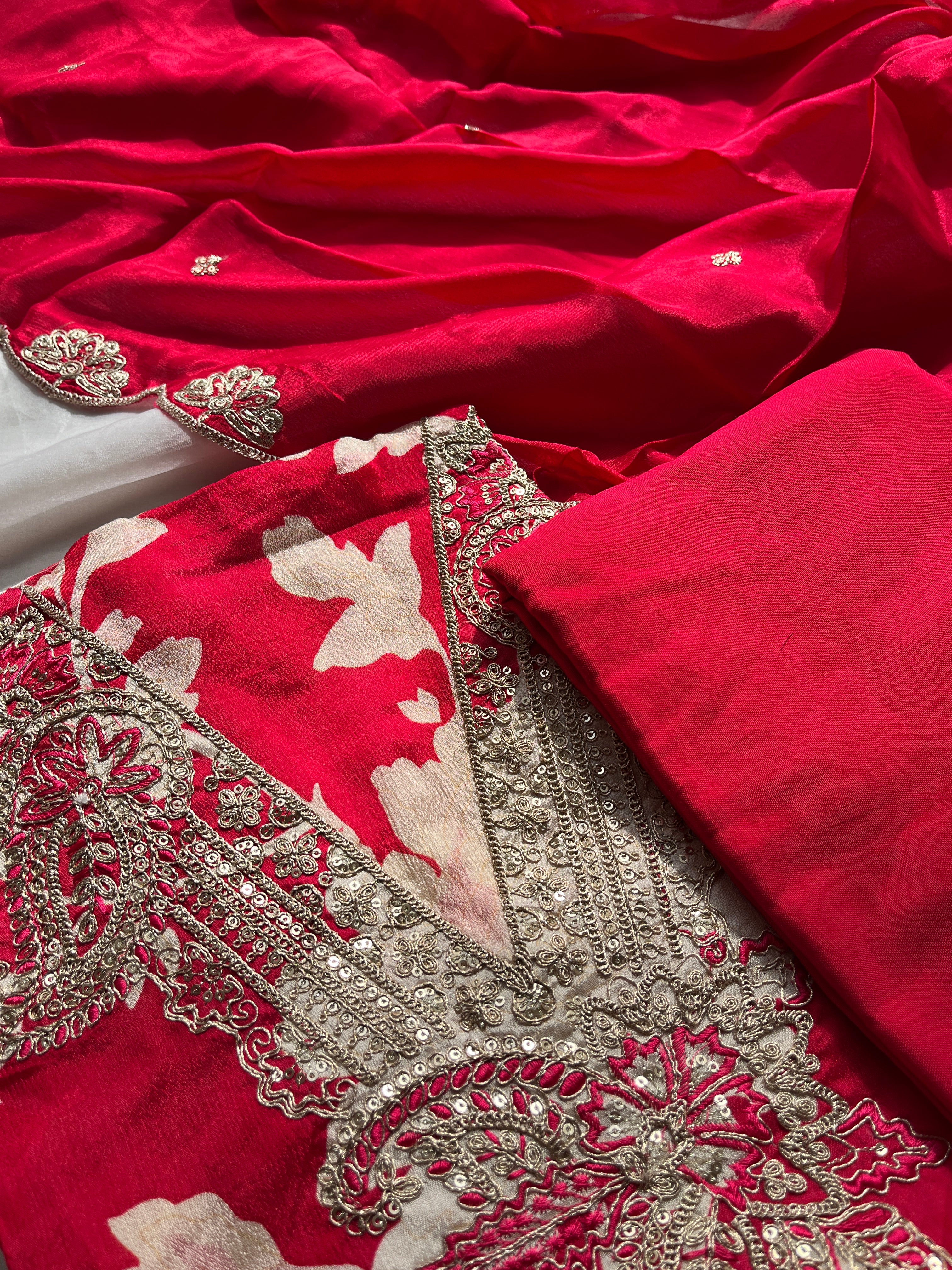 Pink Tissue  with Silk DupattaSemi stitched salwar set