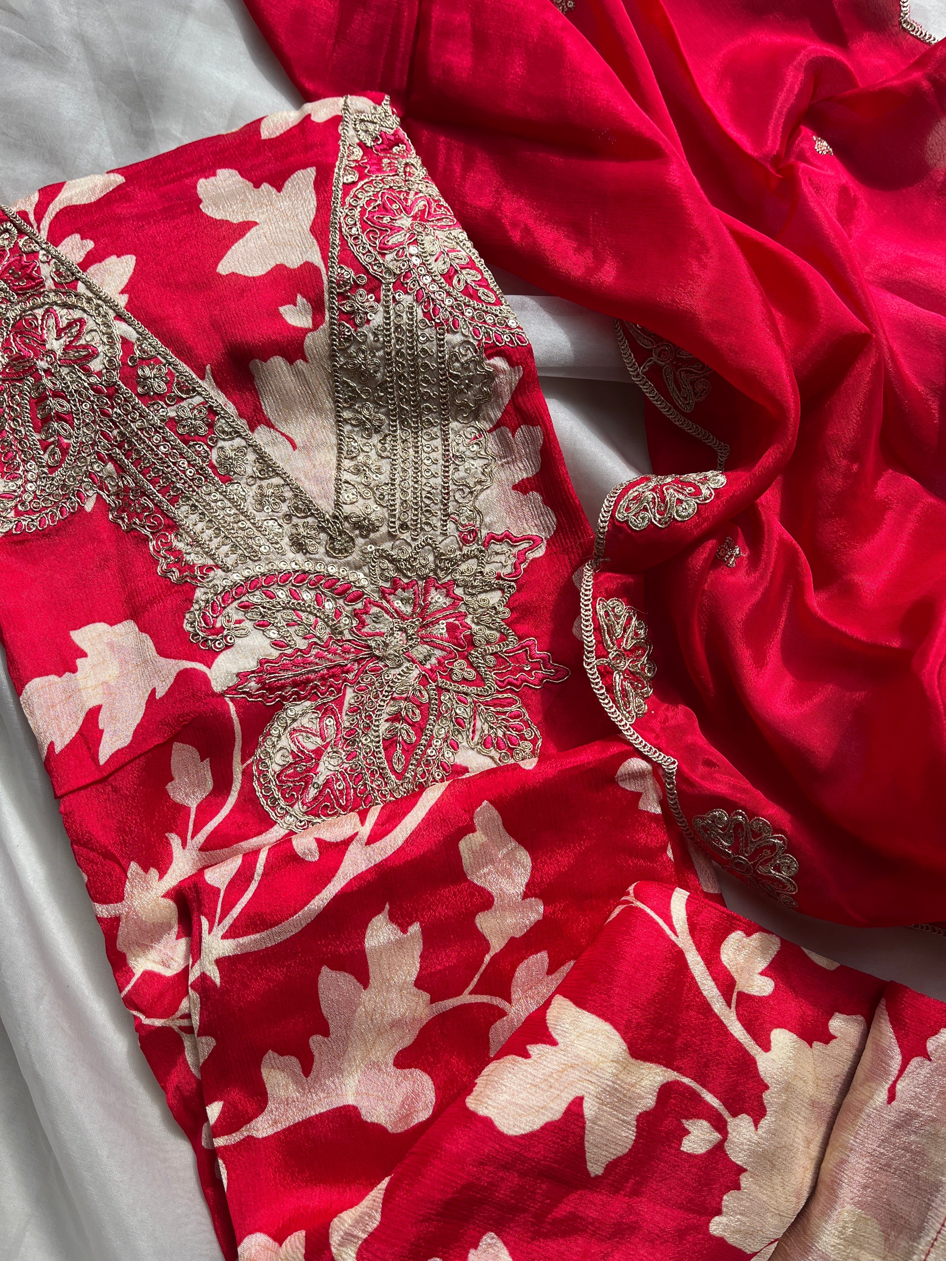 Pink Tissue  with Silk DupattaSemi stitched salwar set