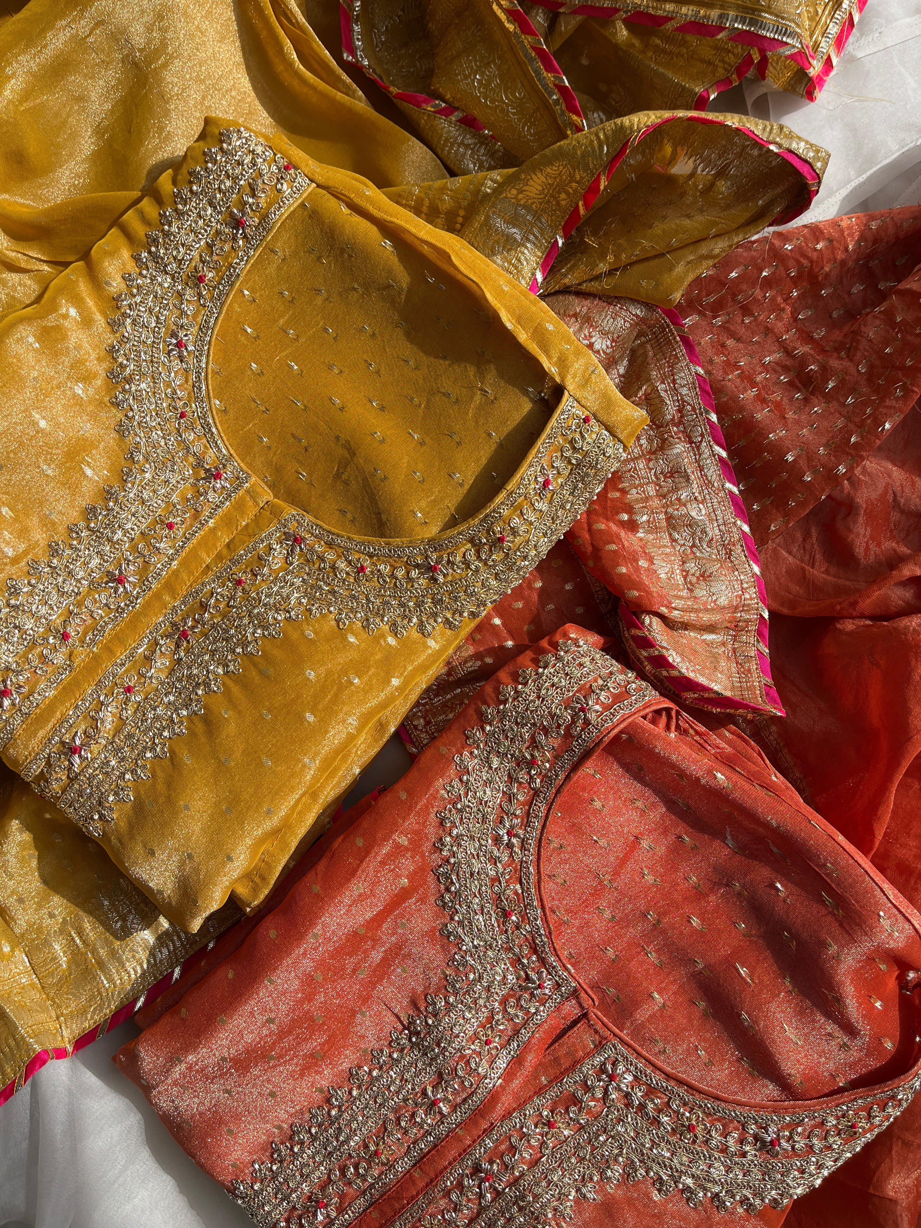 Orange & Mustard Gold Tissue Salwar Set