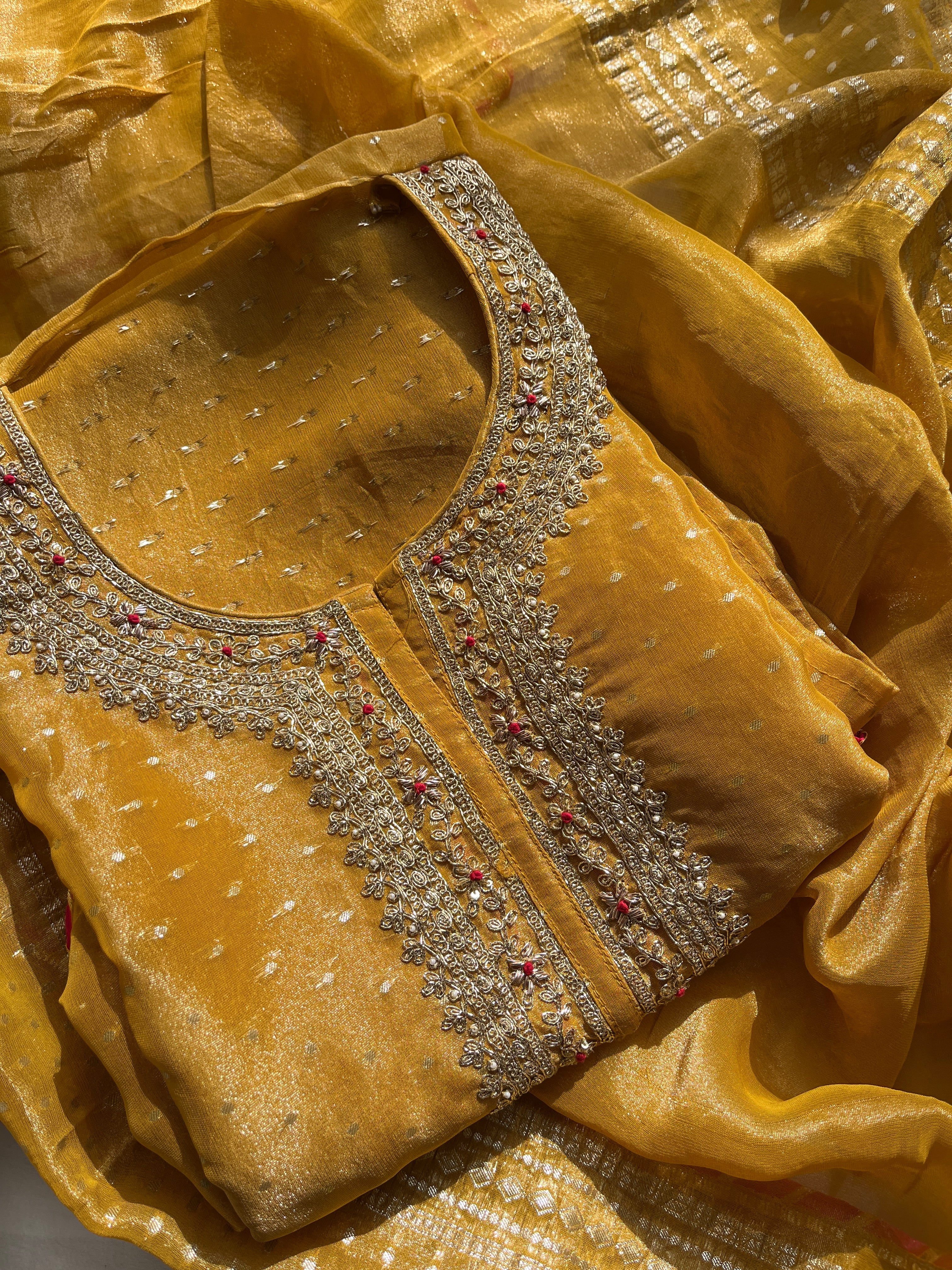 Orange & Mustard Gold Tissue Salwar Set