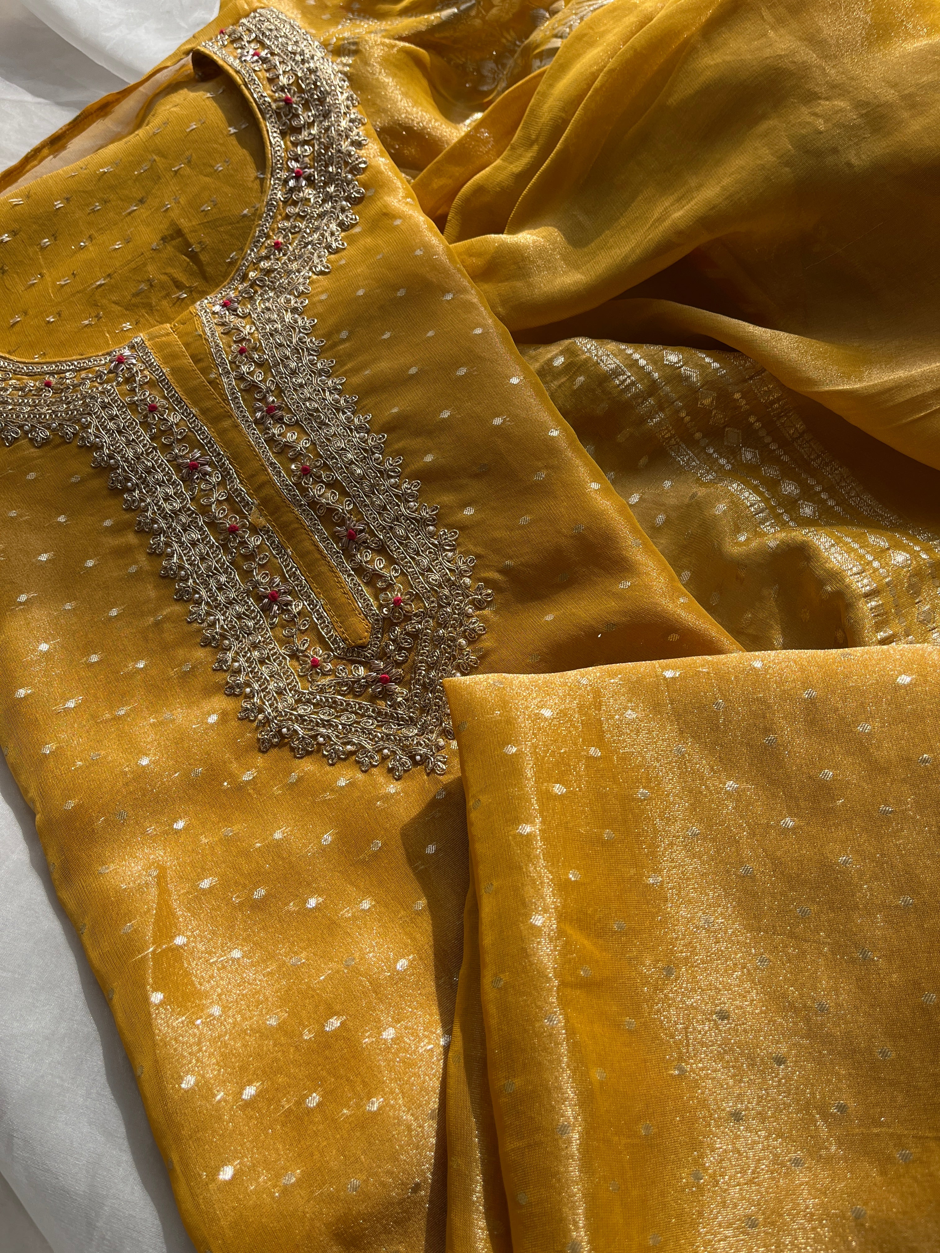 Orange & Mustard Gold Tissue Salwar Set