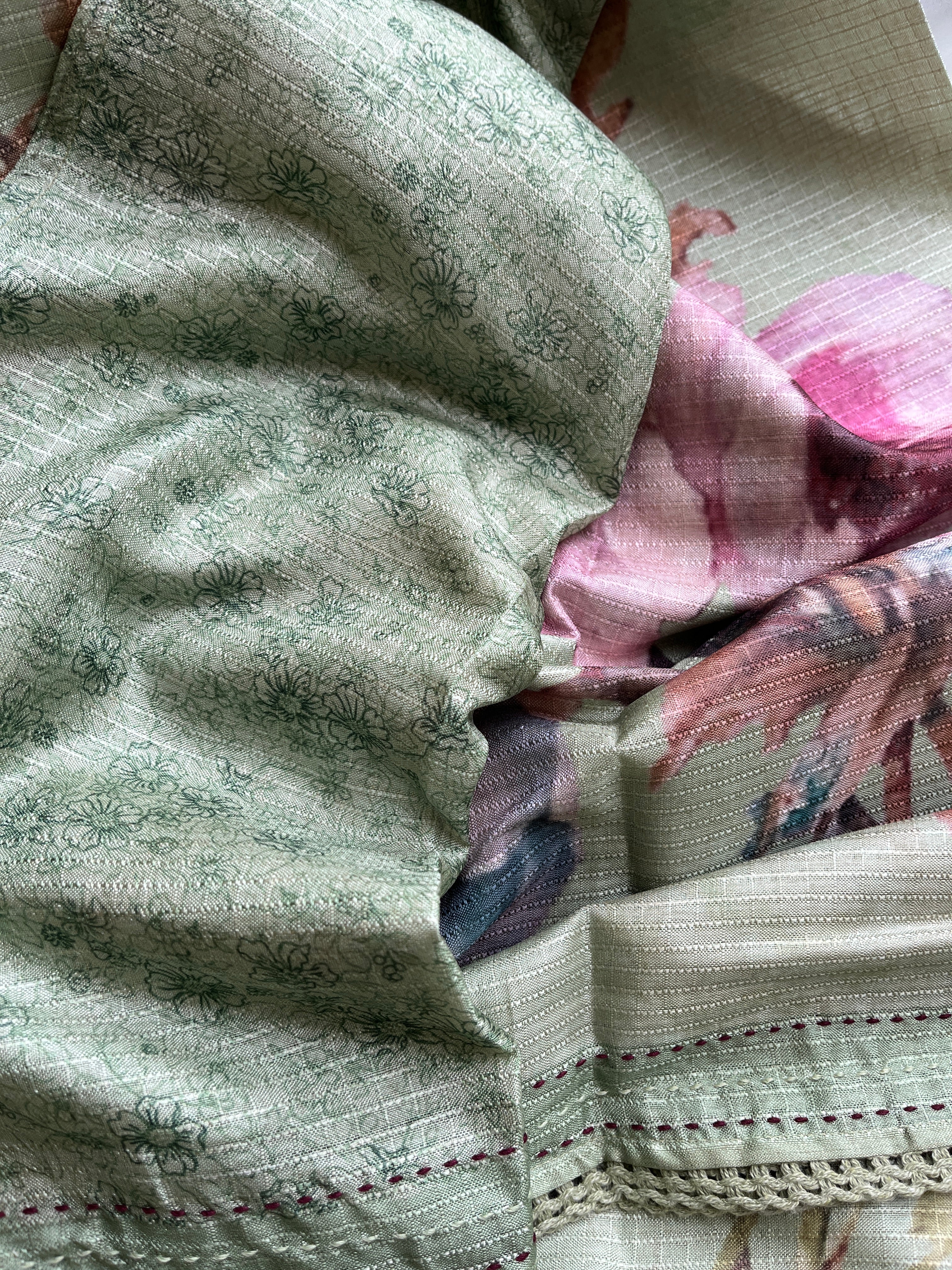 Lavender, Yellow, Rose Gold & Pastel Green Semi Tussar Sarees