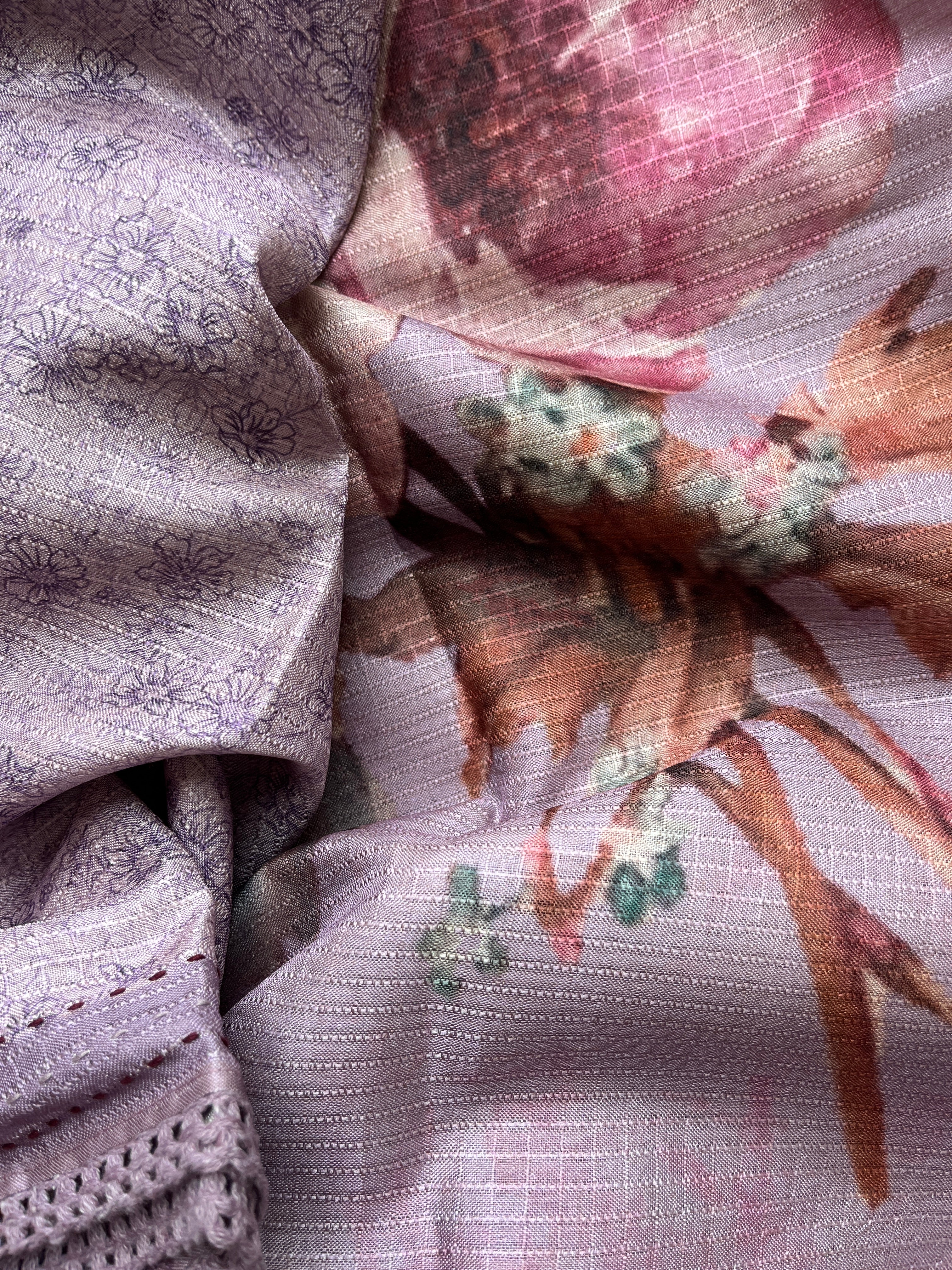 Lavender, Yellow, Rose Gold & Pastel Green Semi Tussar Sarees