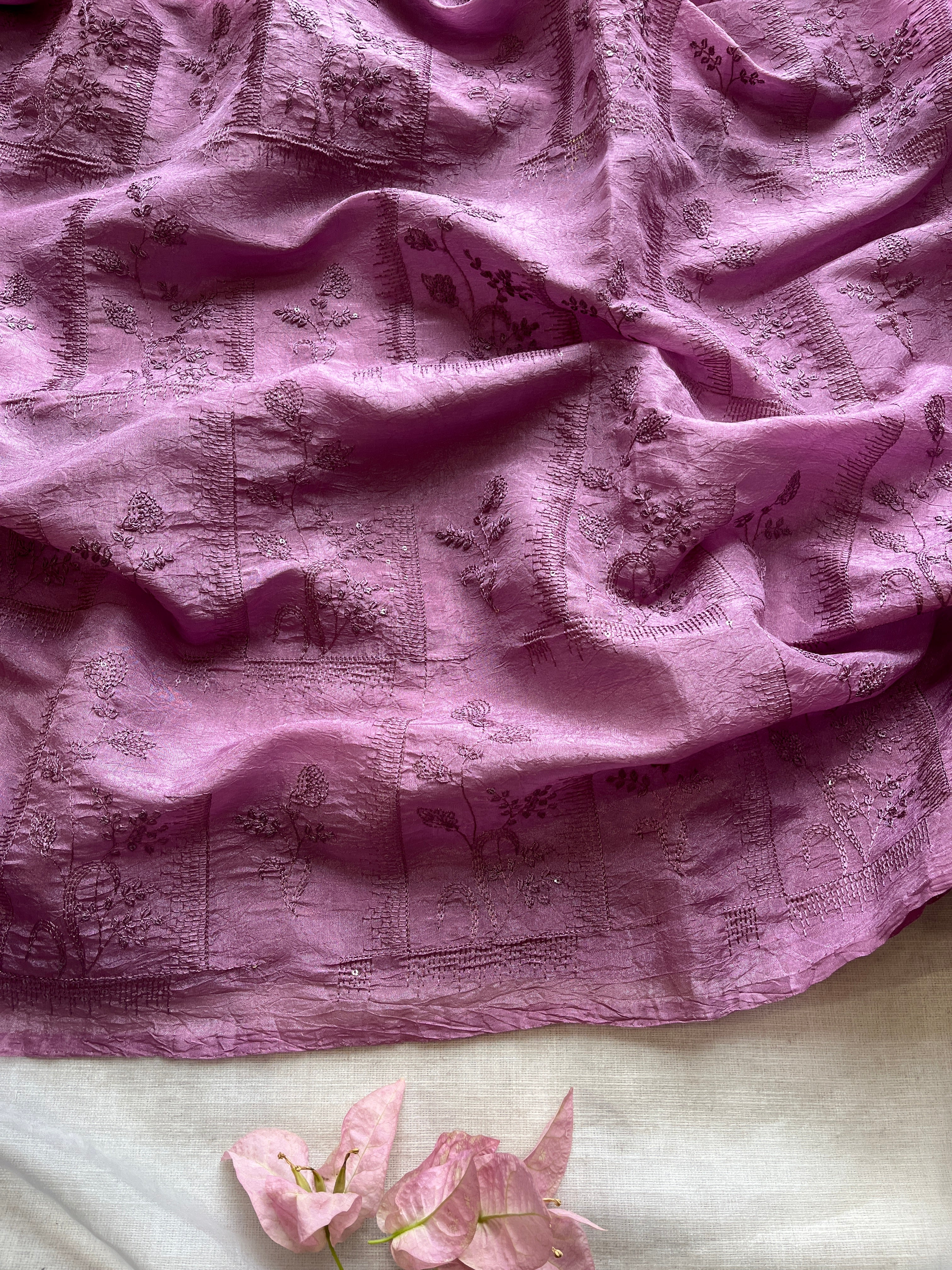 Muted purple Embroidered tissue saree