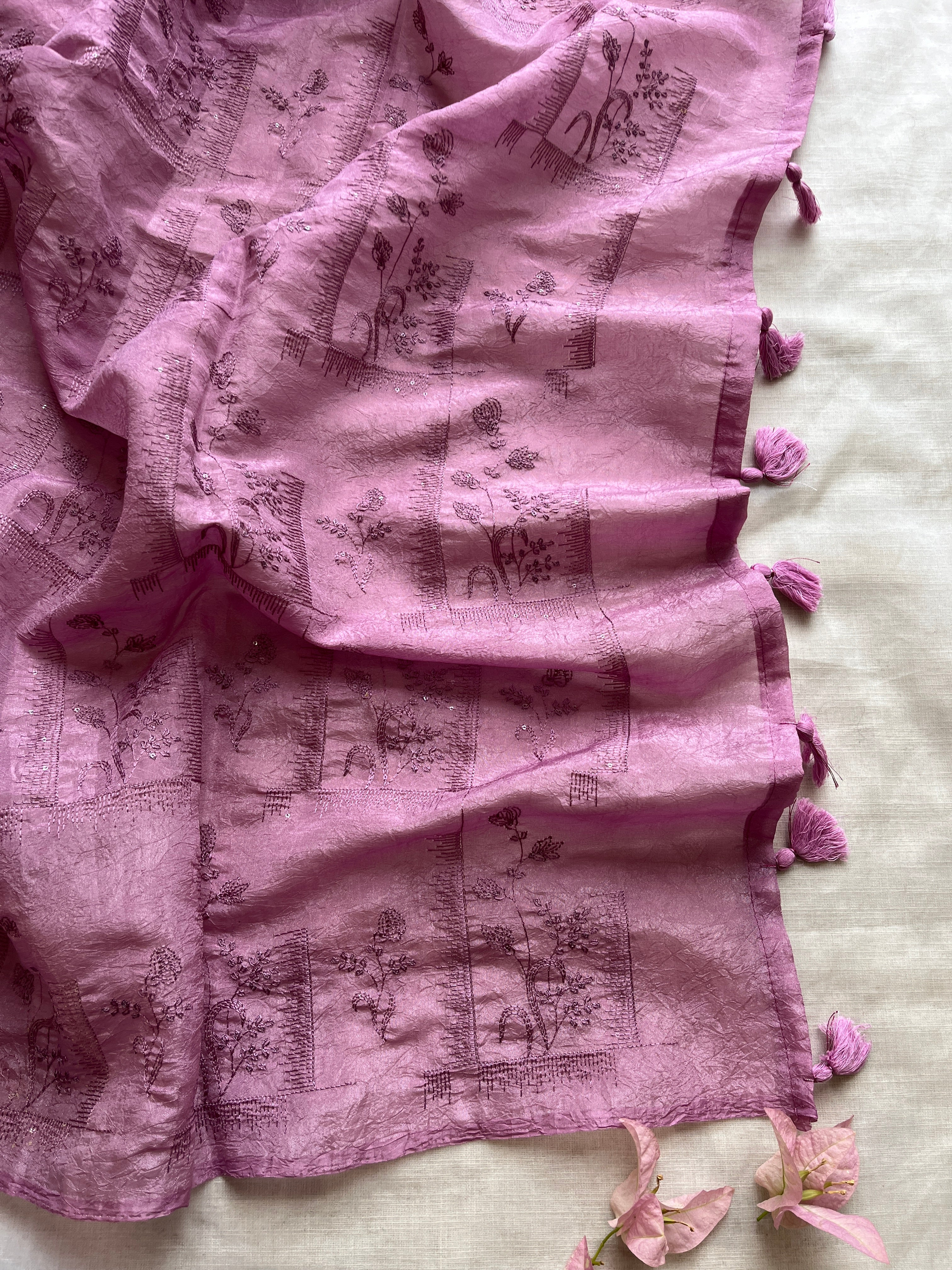 Muted purple Embroidered tissue saree