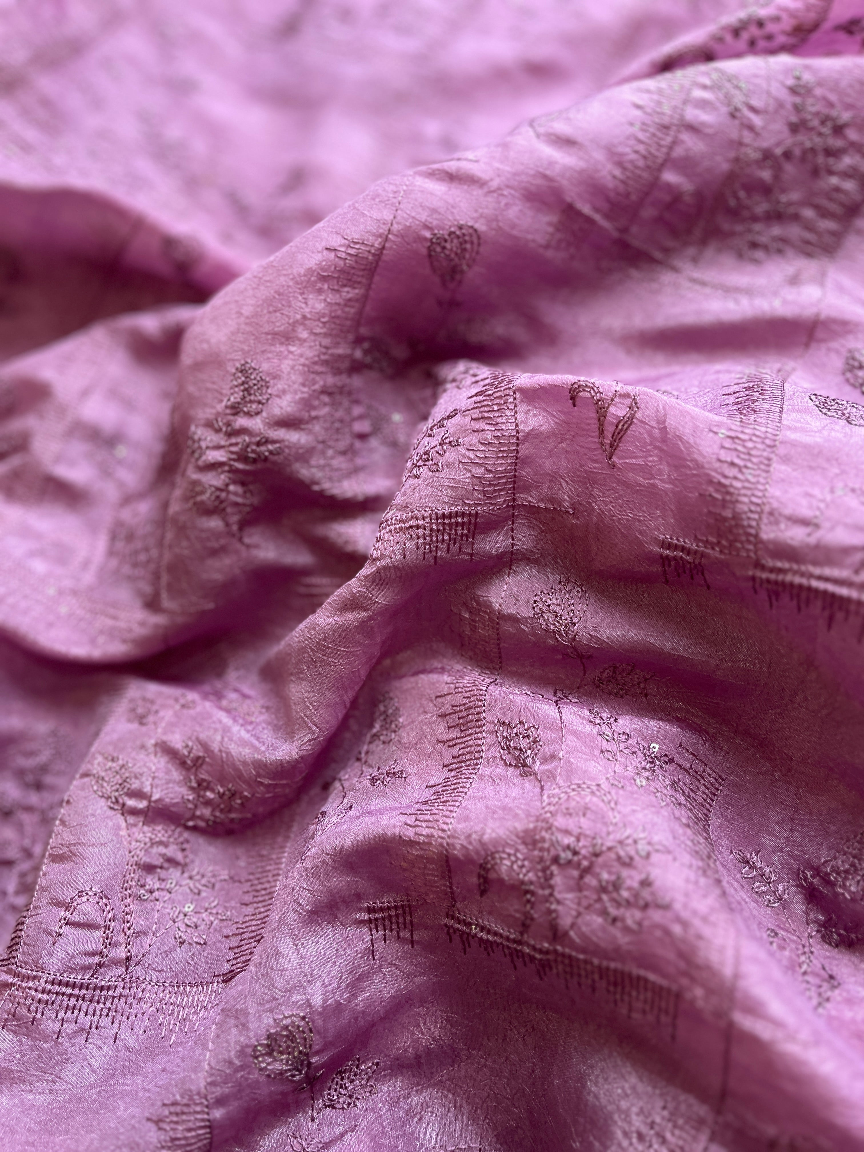 Muted purple Embroidered tissue saree