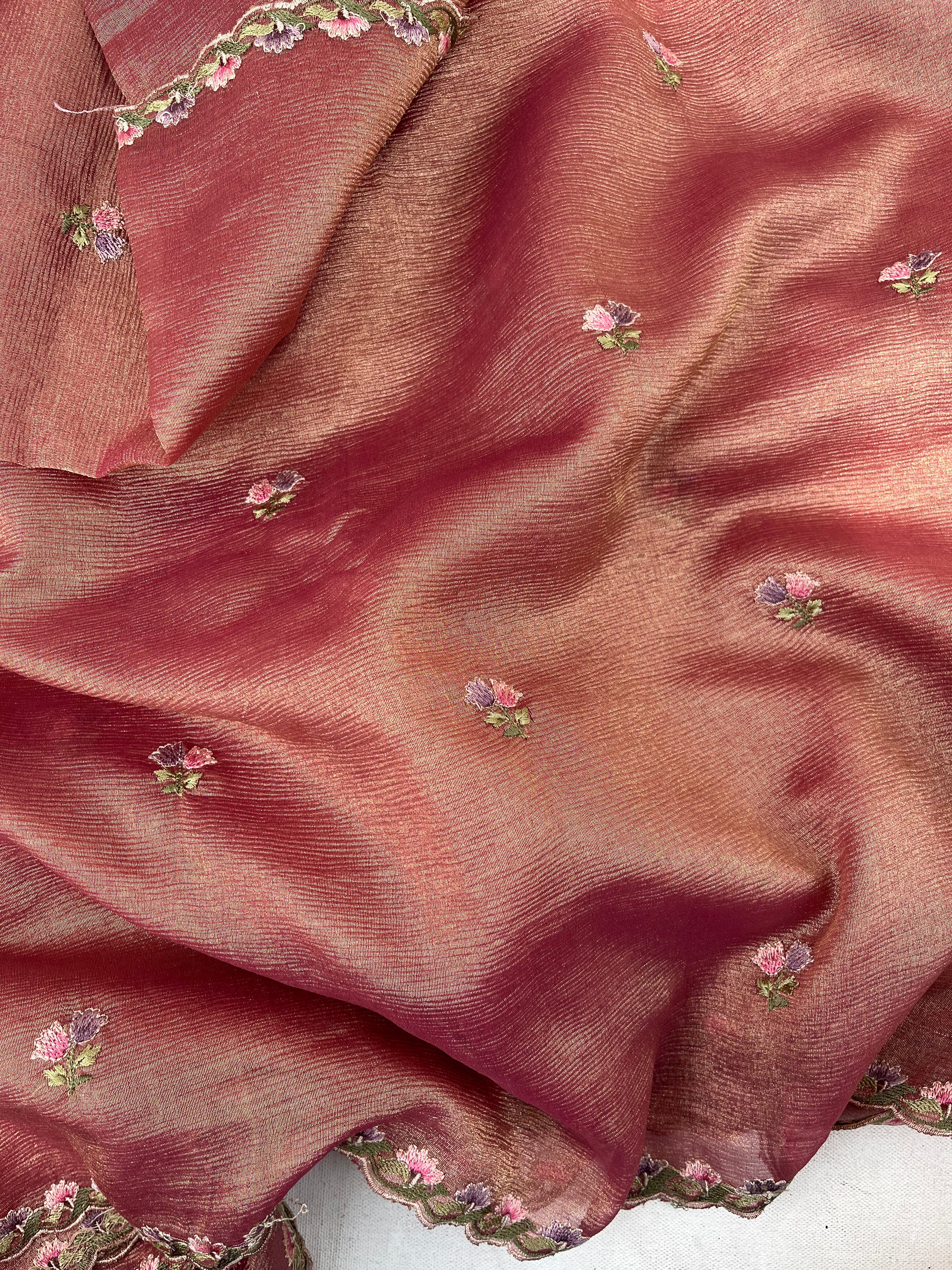 Pink Floral Crushed Tissue Organza Saree
