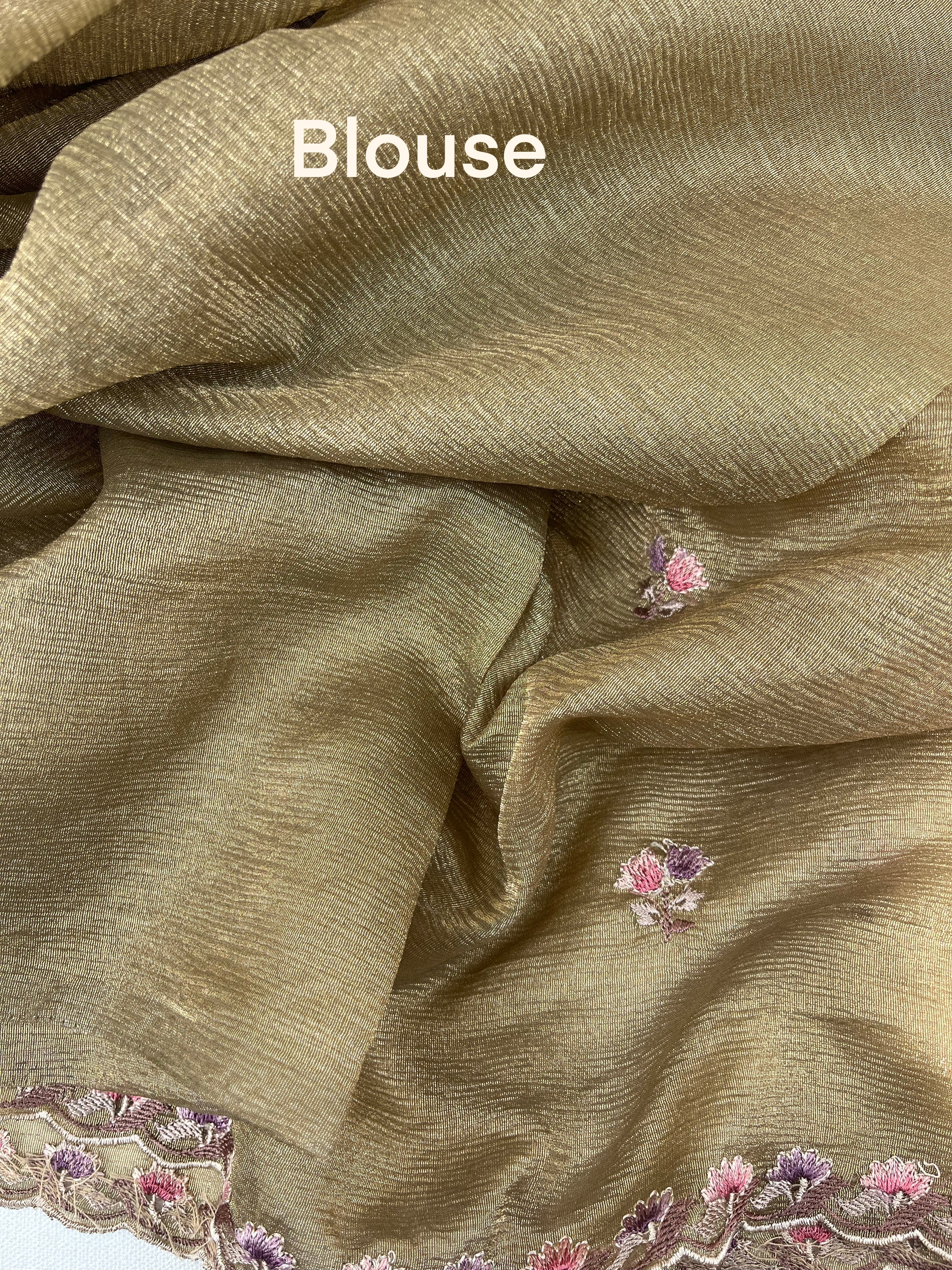 Green Floral Crushed Tissue Organza Saree