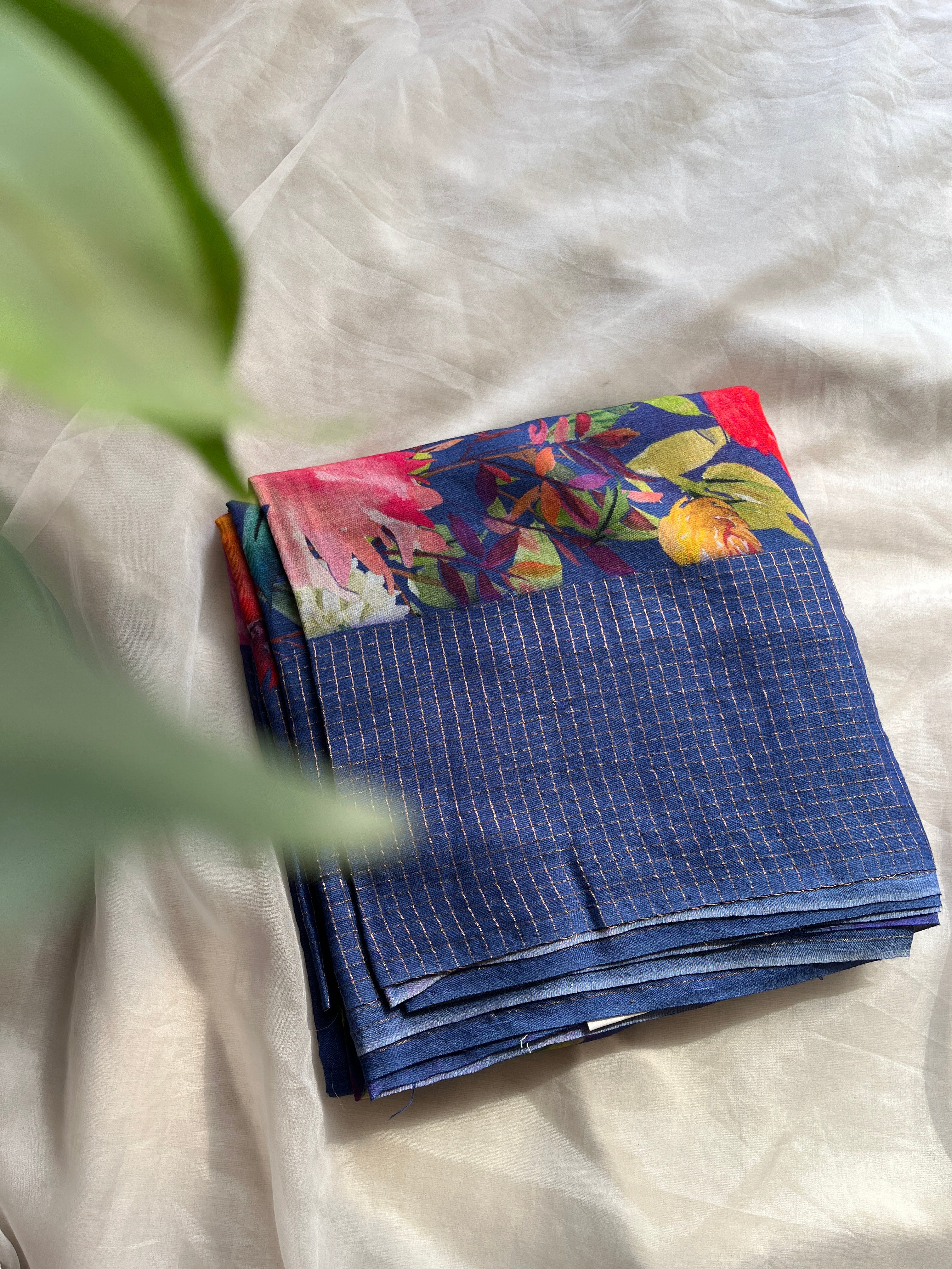 Cobalt blue Floral soft tussar saree