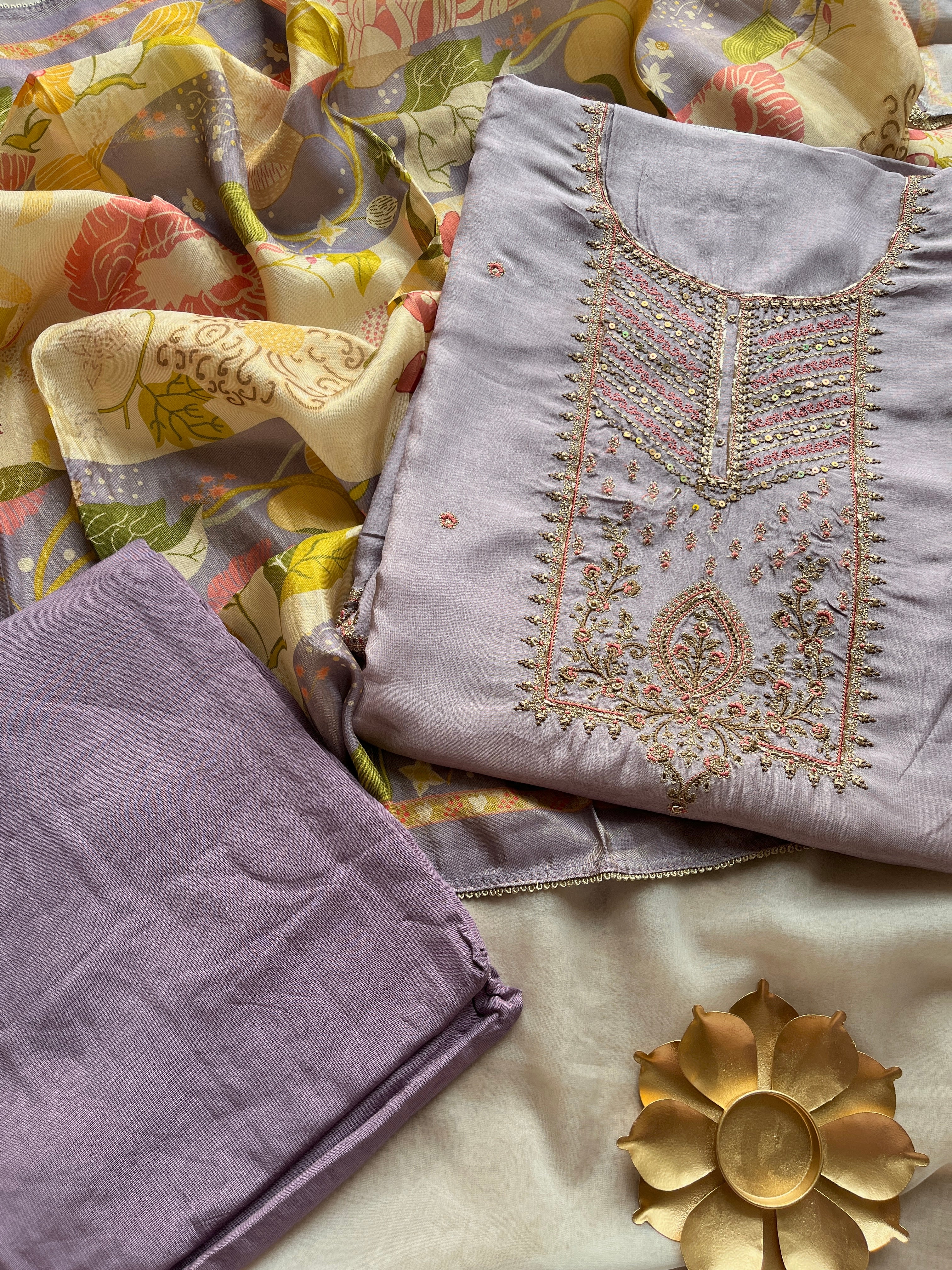 Lavender Chinnon Unstitched salwar set