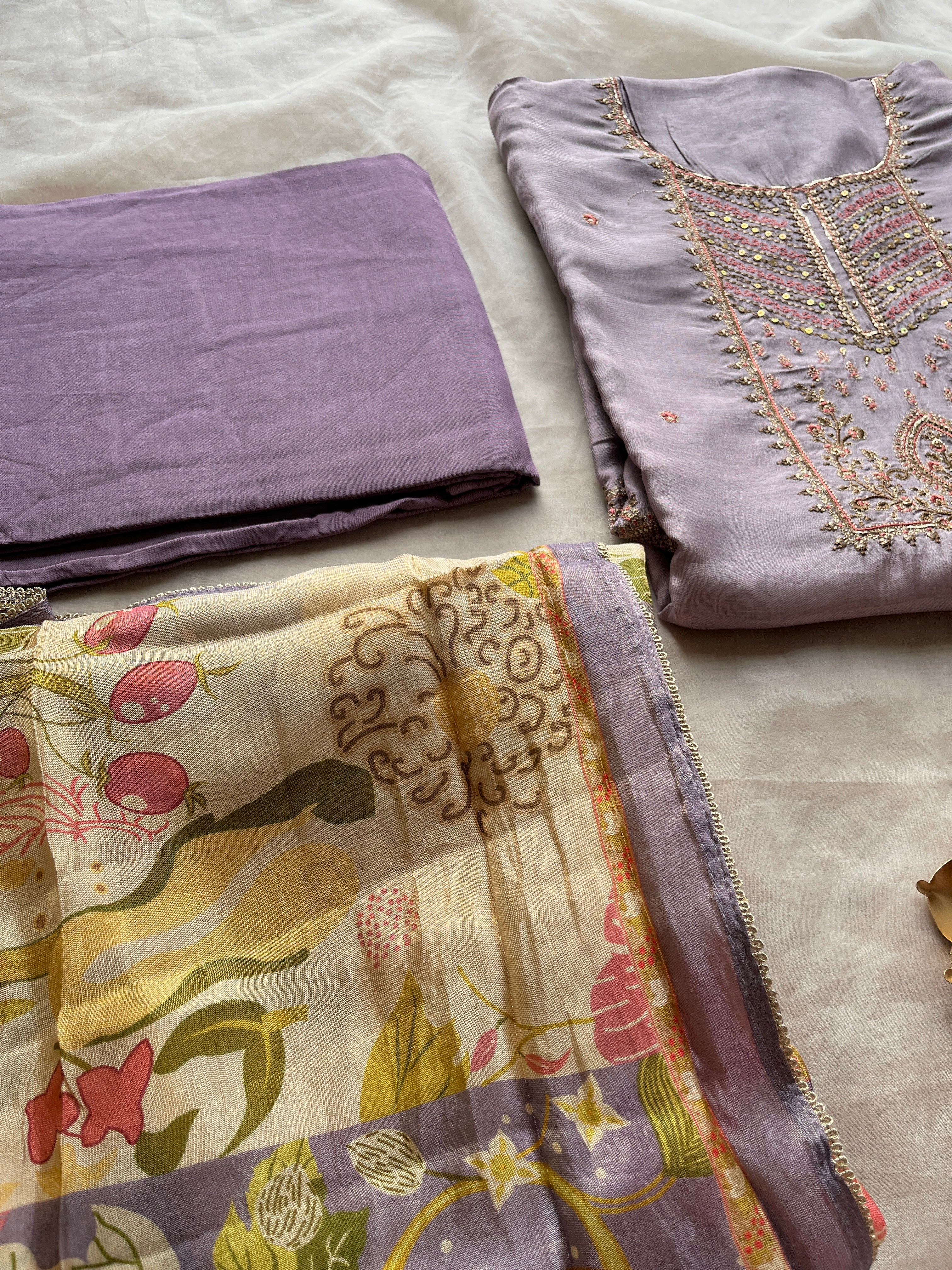 Lavender Chinnon Unstitched salwar set