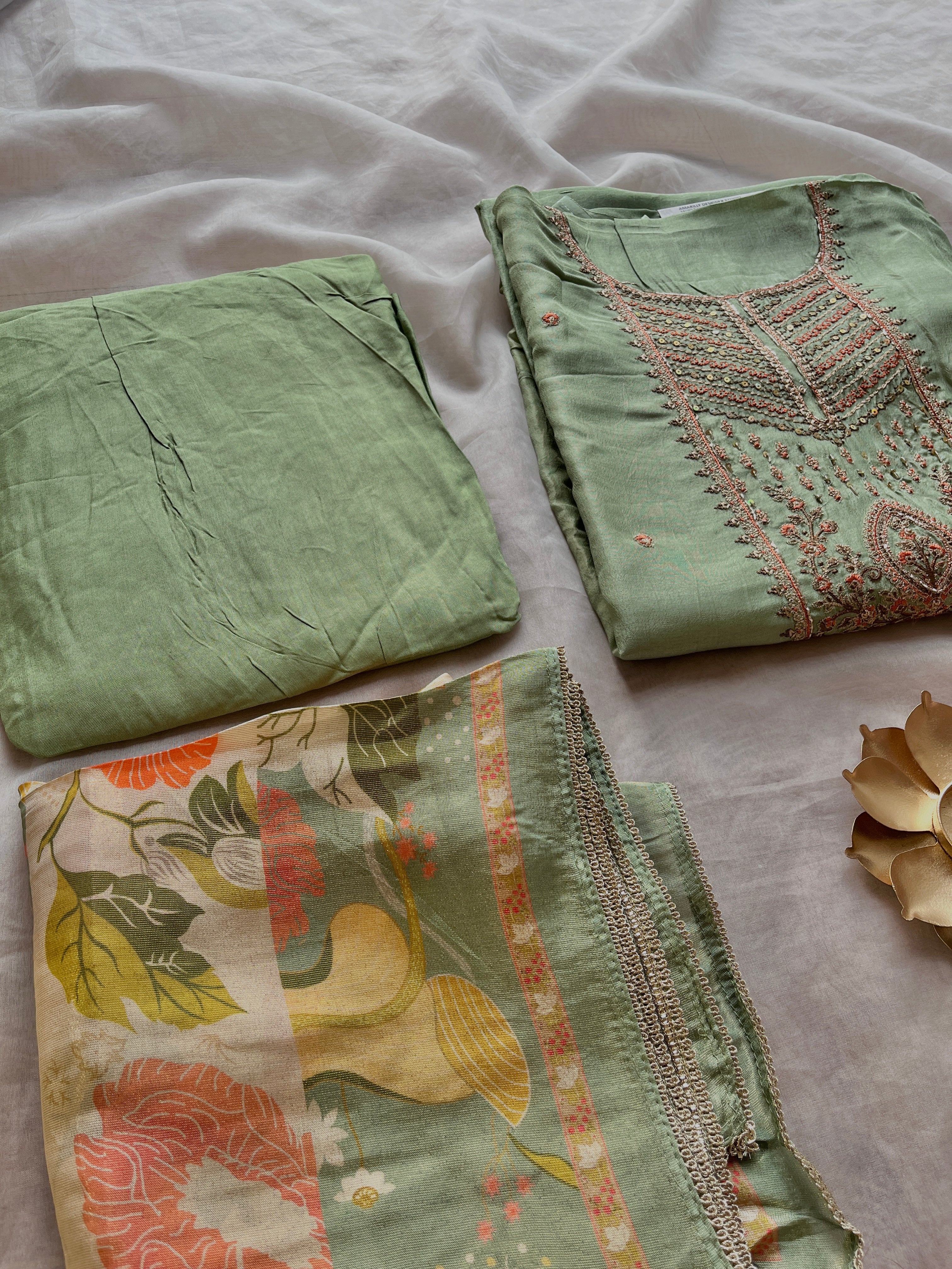 Pista Green Chinnon Unstitched salwar set