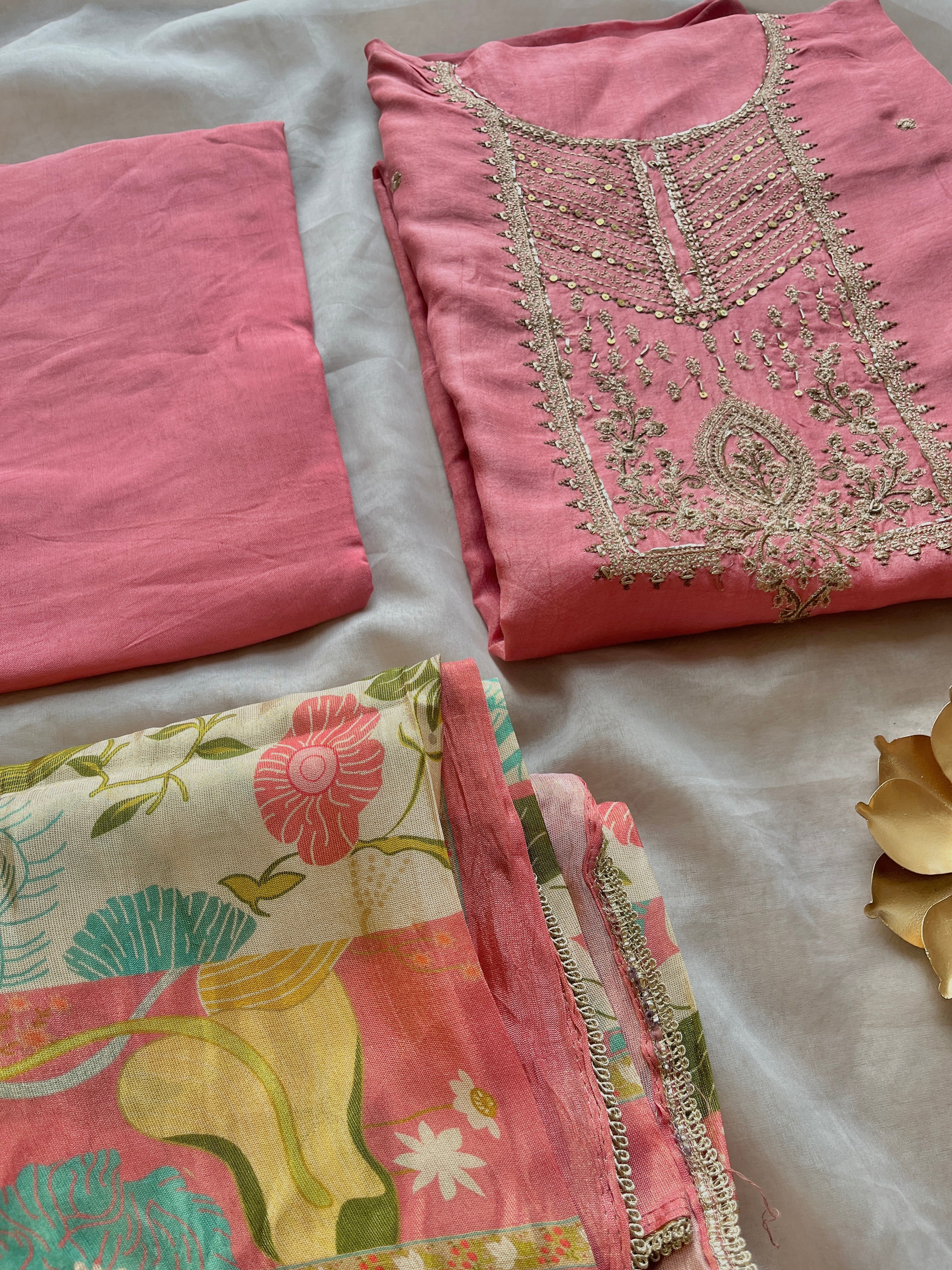 Pink Chinnon Unstitched salwar set