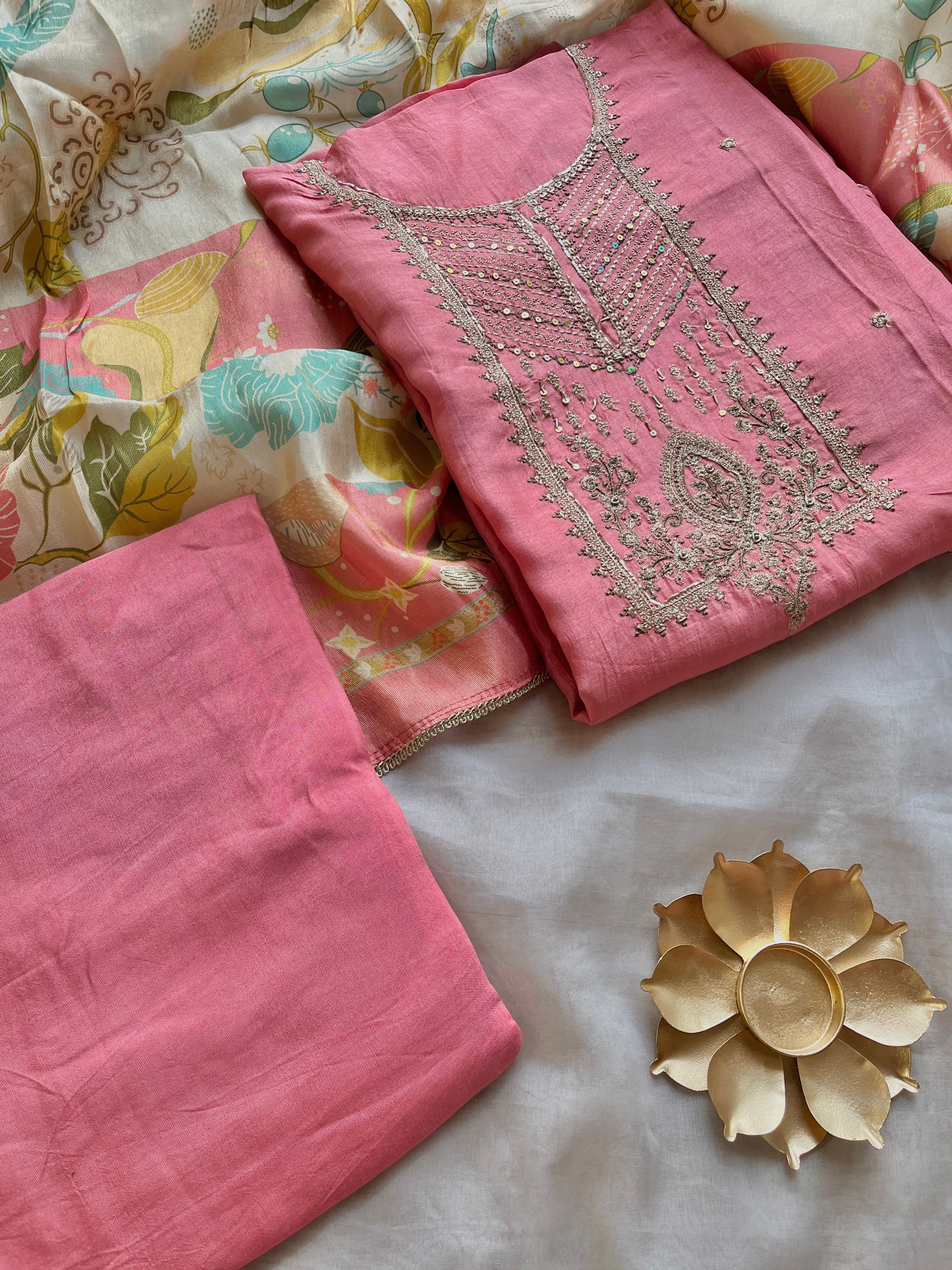Pink Chinnon Unstitched salwar set