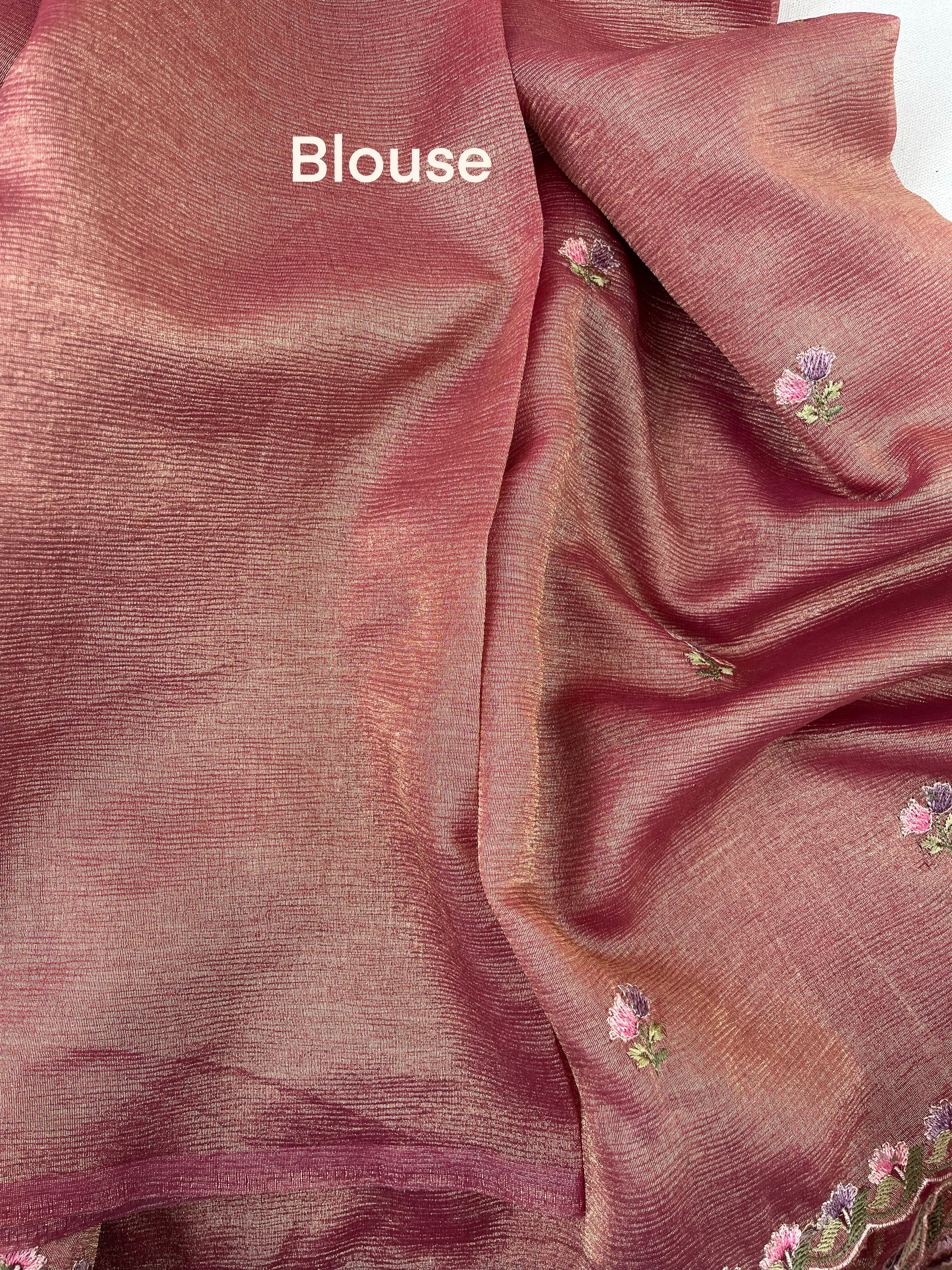 Pink Floral Crushed Tissue Organza Saree