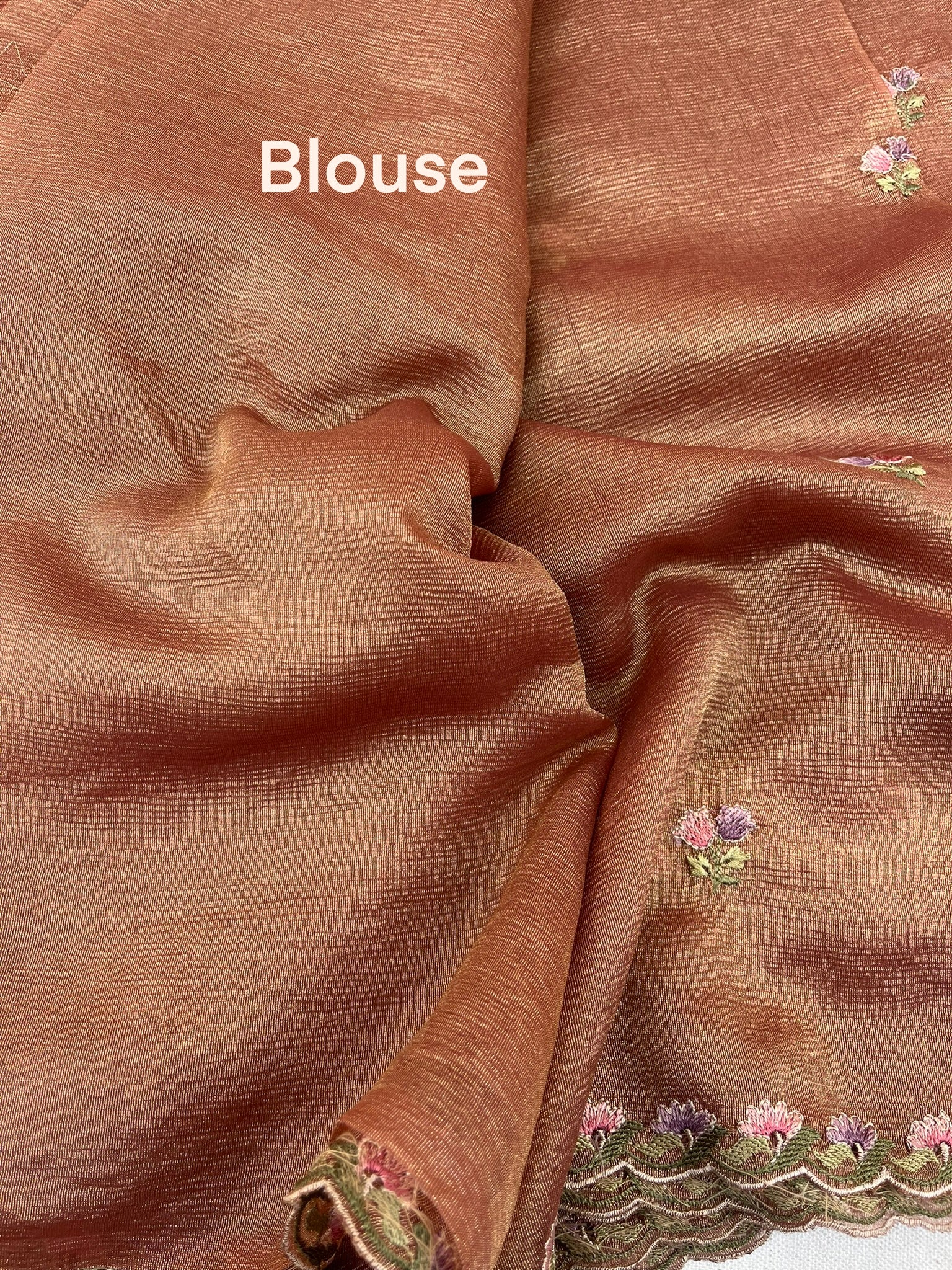 Brown Floral Crushed Tissue Organza Saree