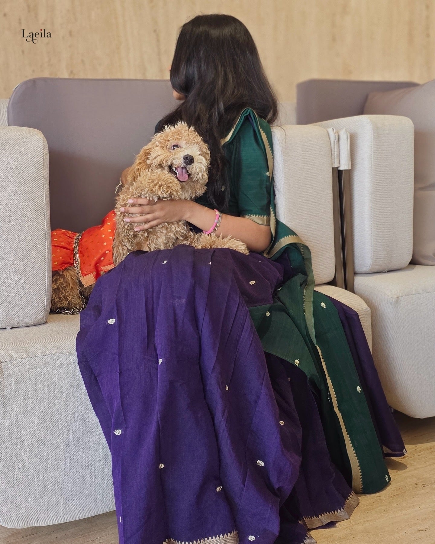 Purple with Green Half Saree