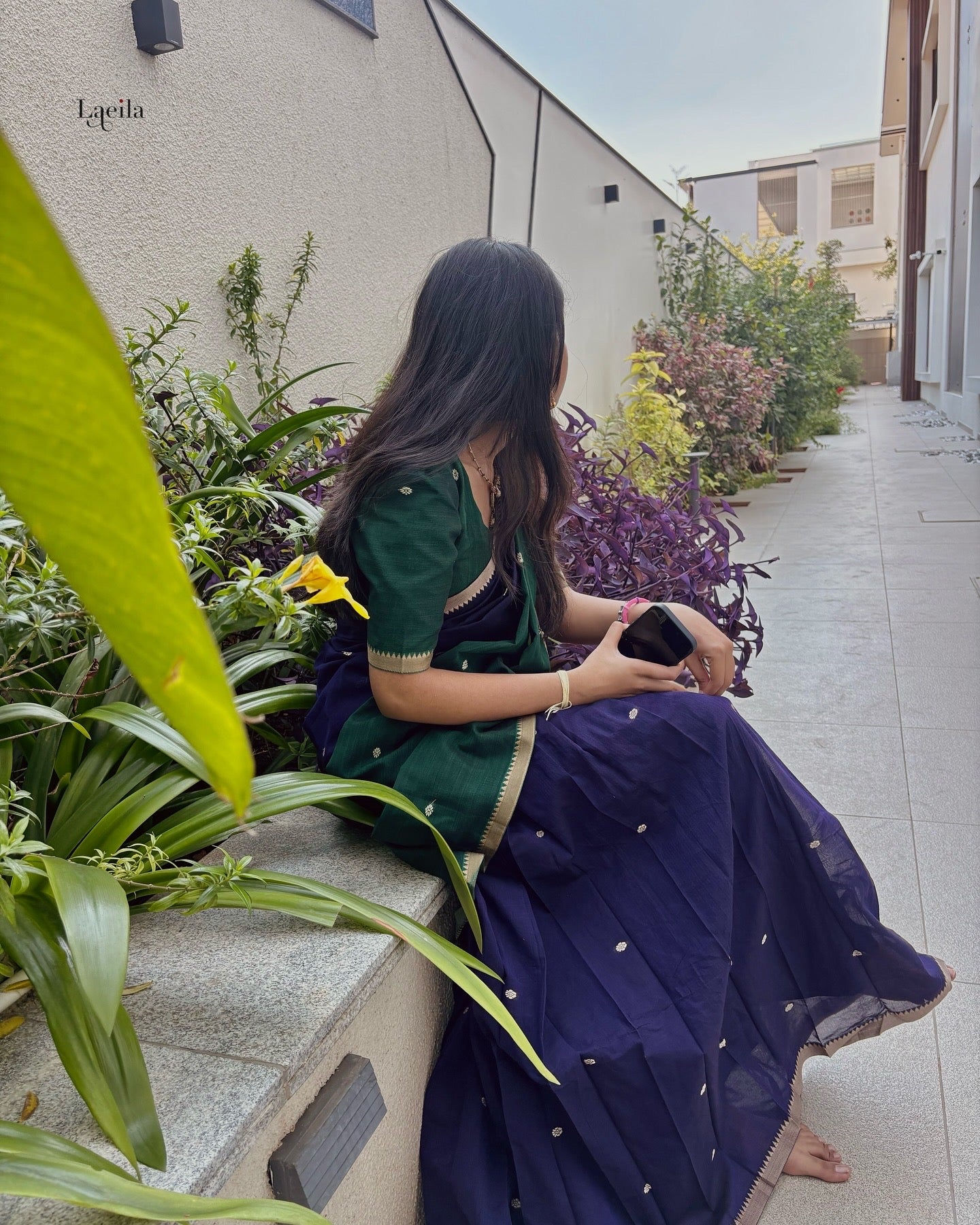 Purple with Green Half Saree