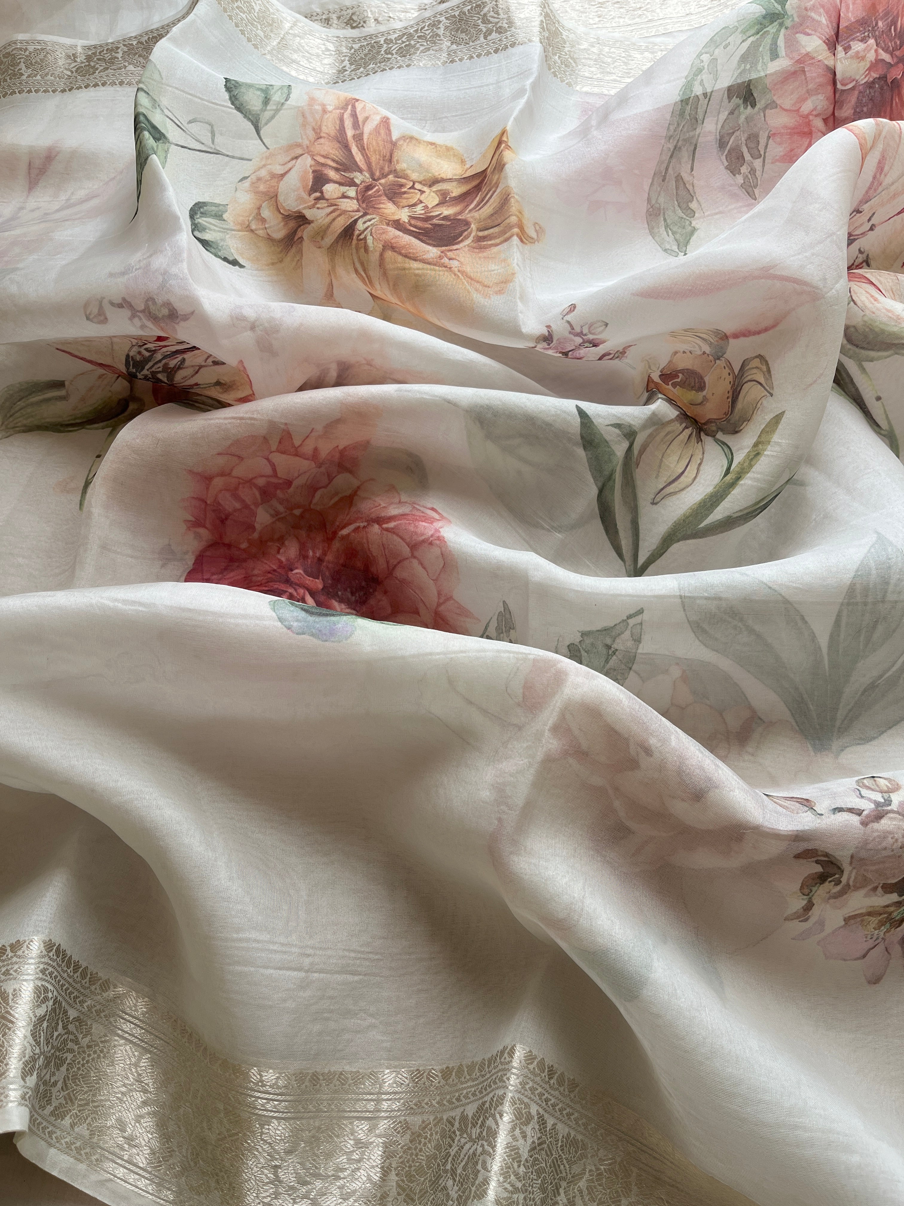 White Floral Organza Saree