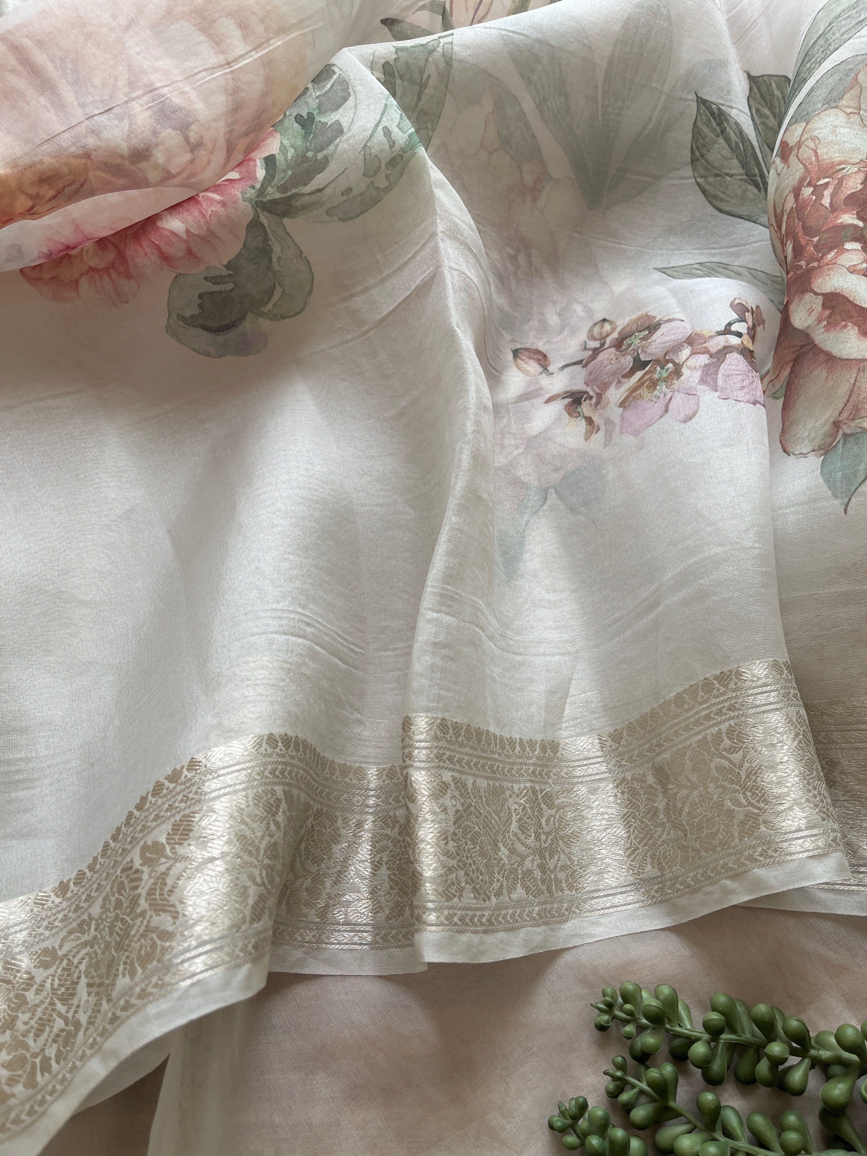 White Floral Organza Saree