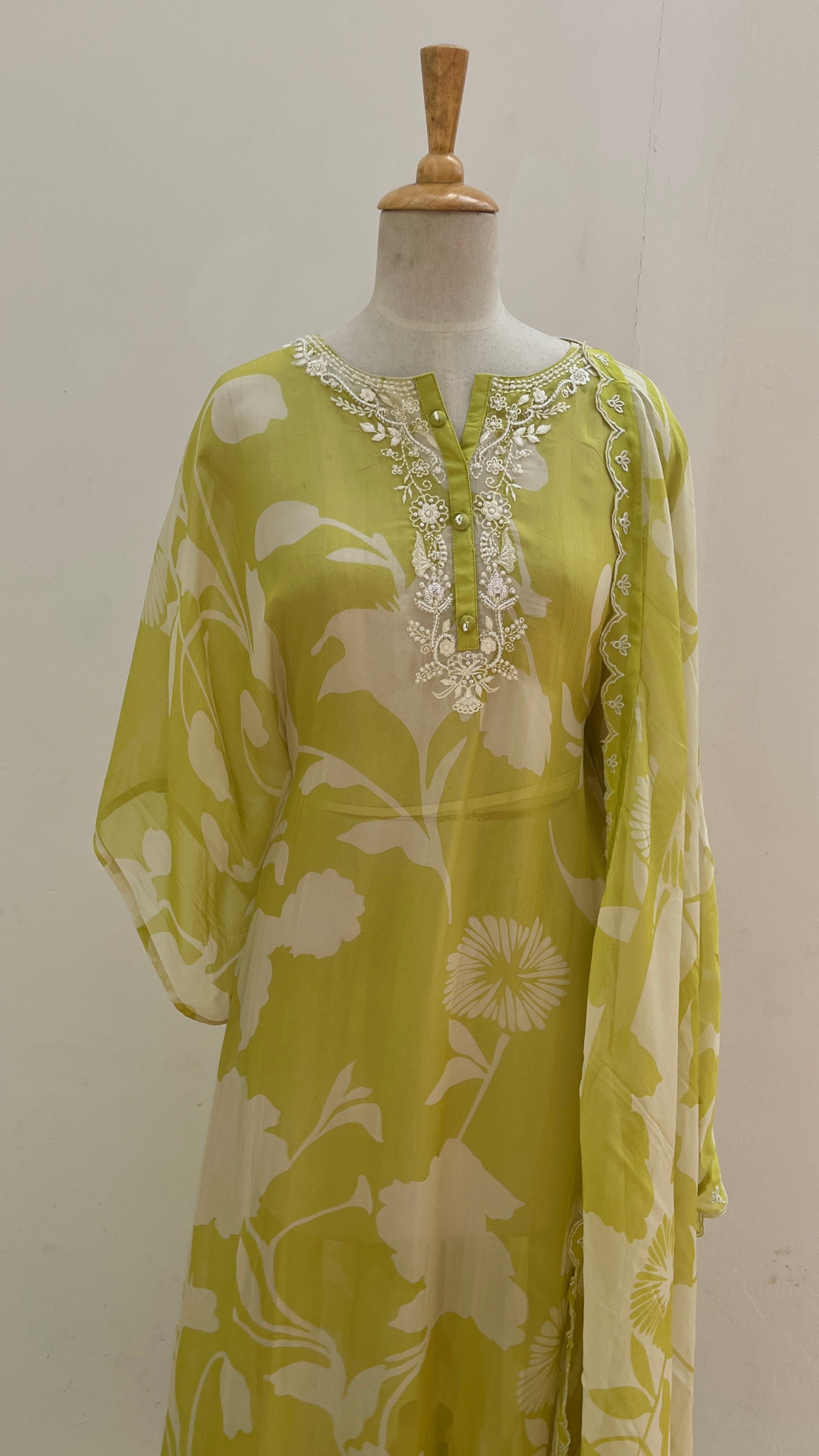 Lime Green Art Organza Semi-stitched salwar set