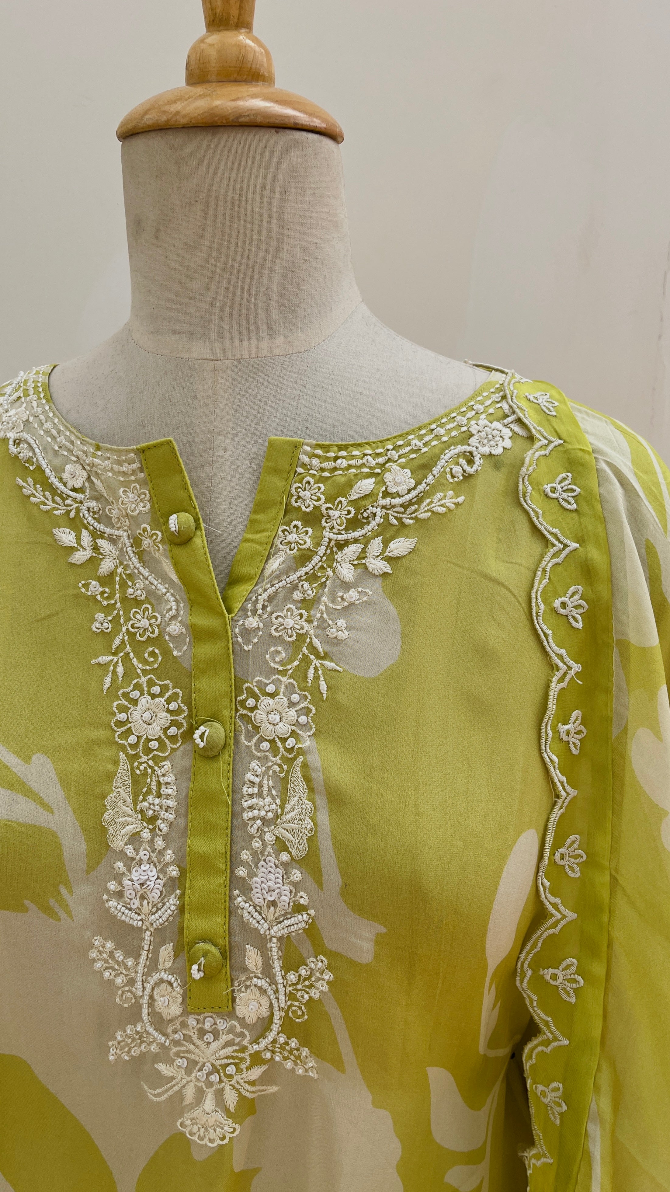 Lime Green Art Organza Semi-stitched salwar set