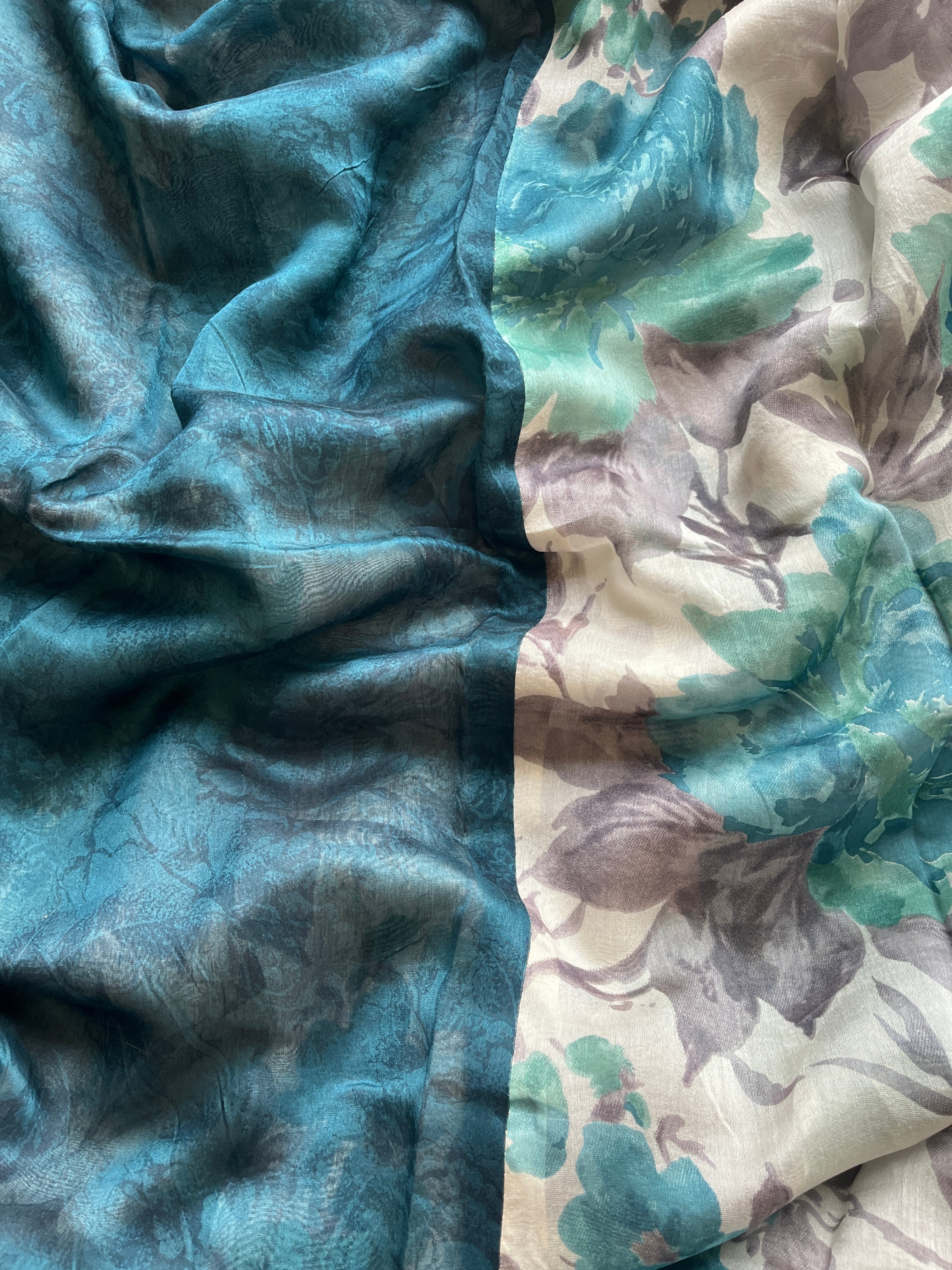 Teal Blue Chanderi floral saree