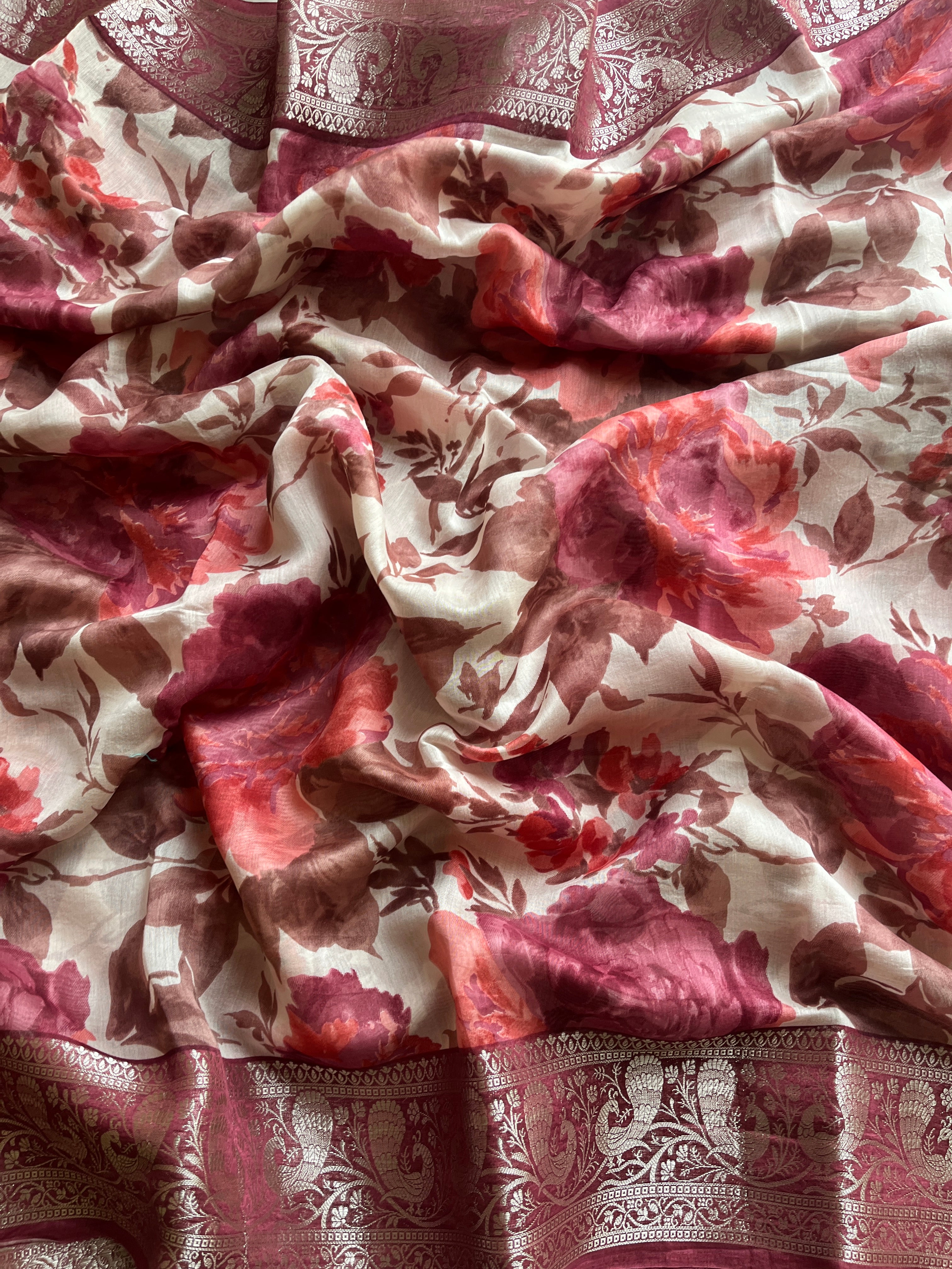 Onion Pink Chanderi floral saree