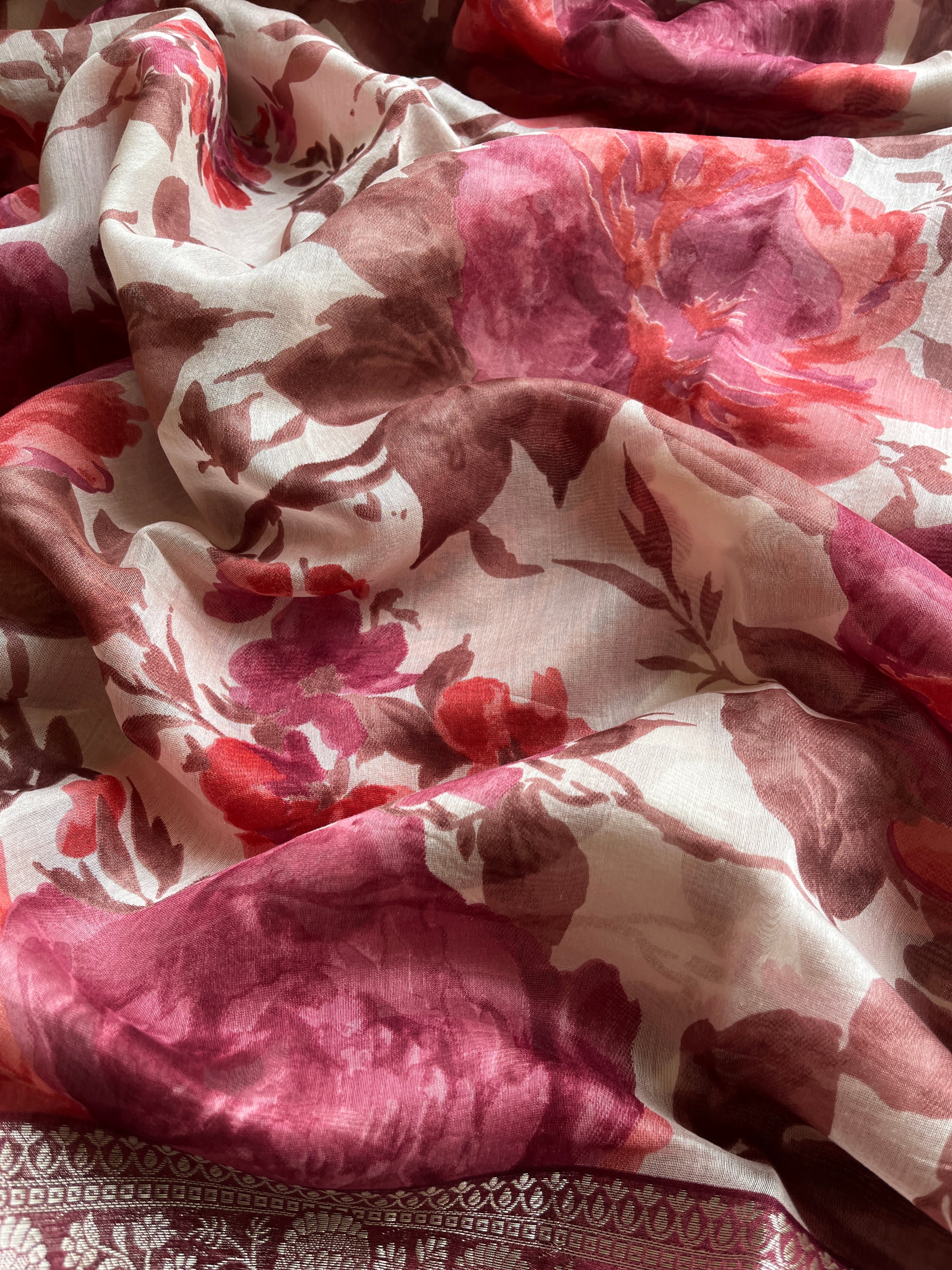 Onion Pink Chanderi floral saree