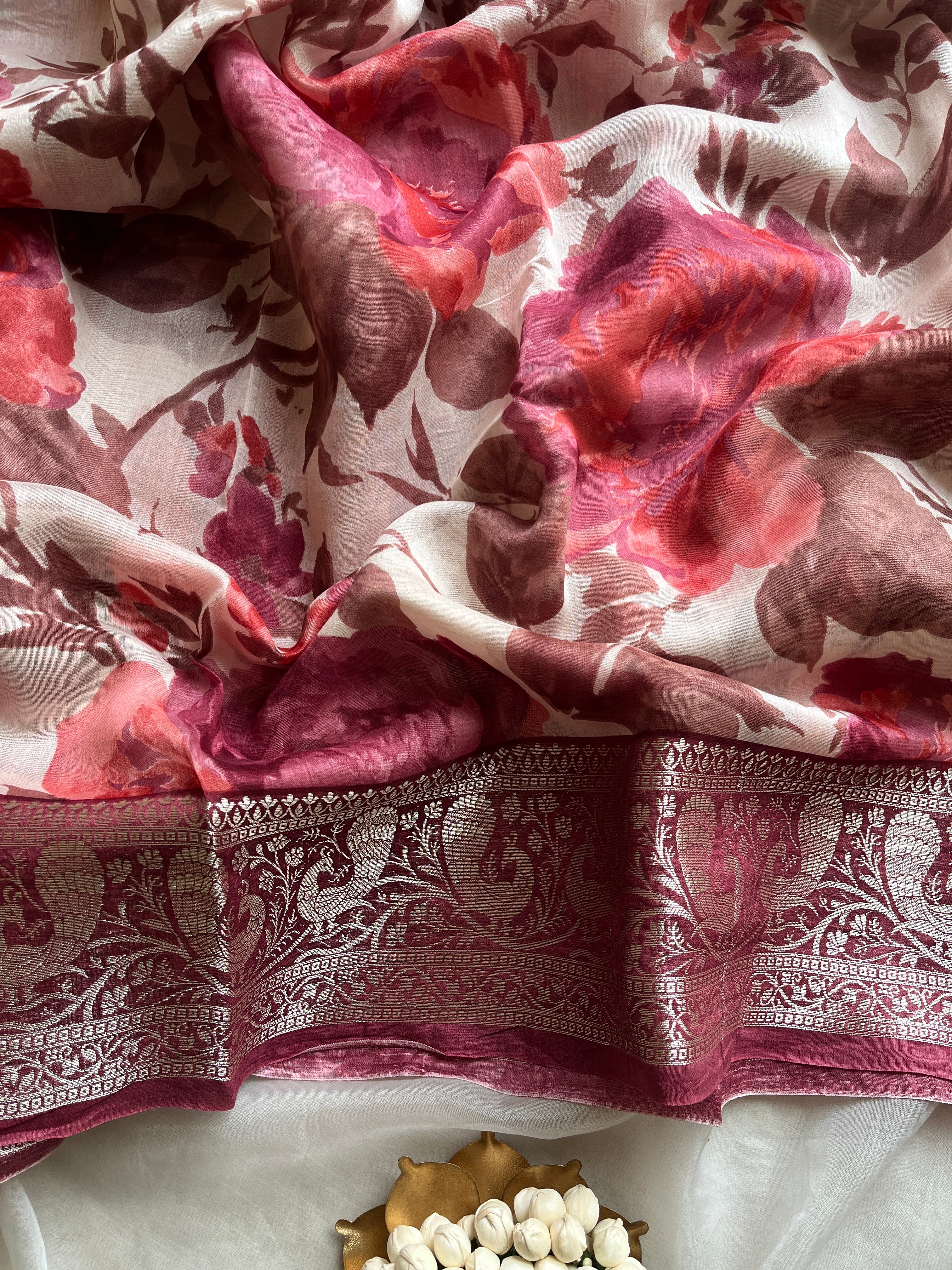 Onion Pink Chanderi floral saree