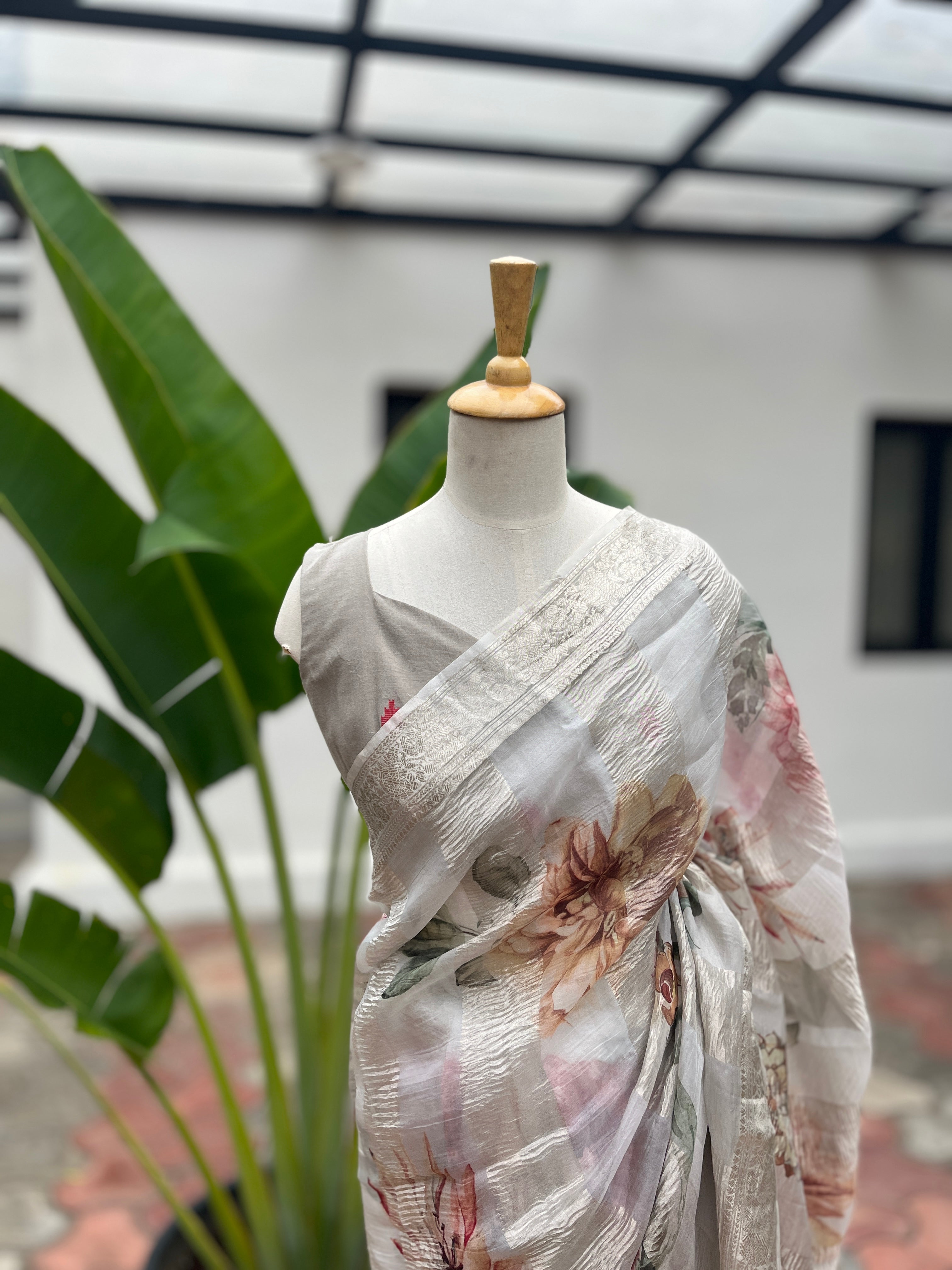 White Floral Organza Saree