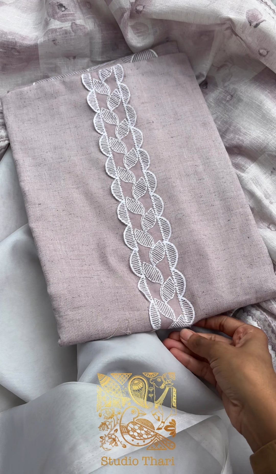 Blue & Pink Linen Cotton Unstitched salwar set