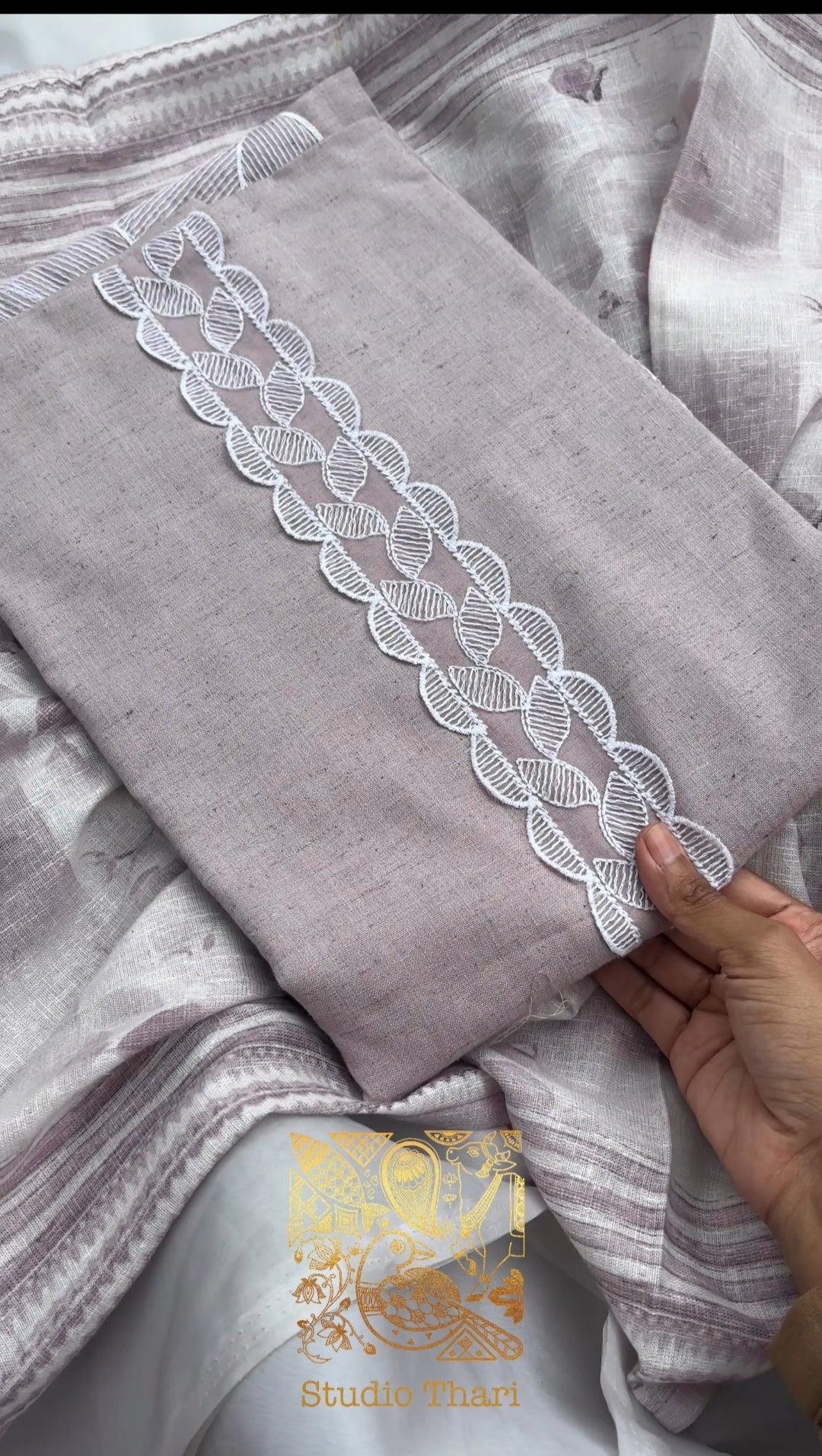 Blue & Pink Linen Cotton Unstitched salwar set