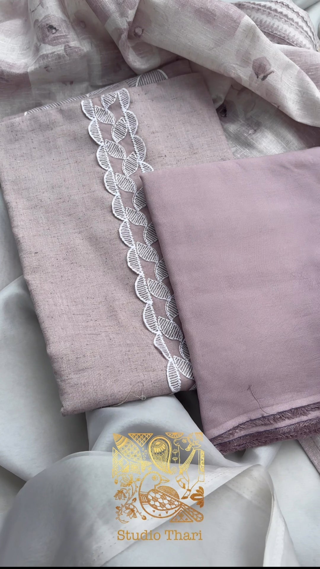 Blue & Pink Linen Cotton Unstitched salwar set