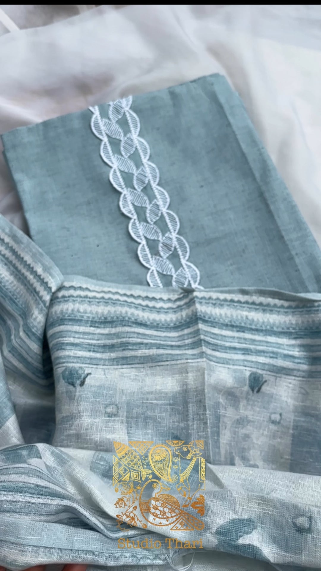 Blue & Pink Linen Cotton Unstitched salwar set