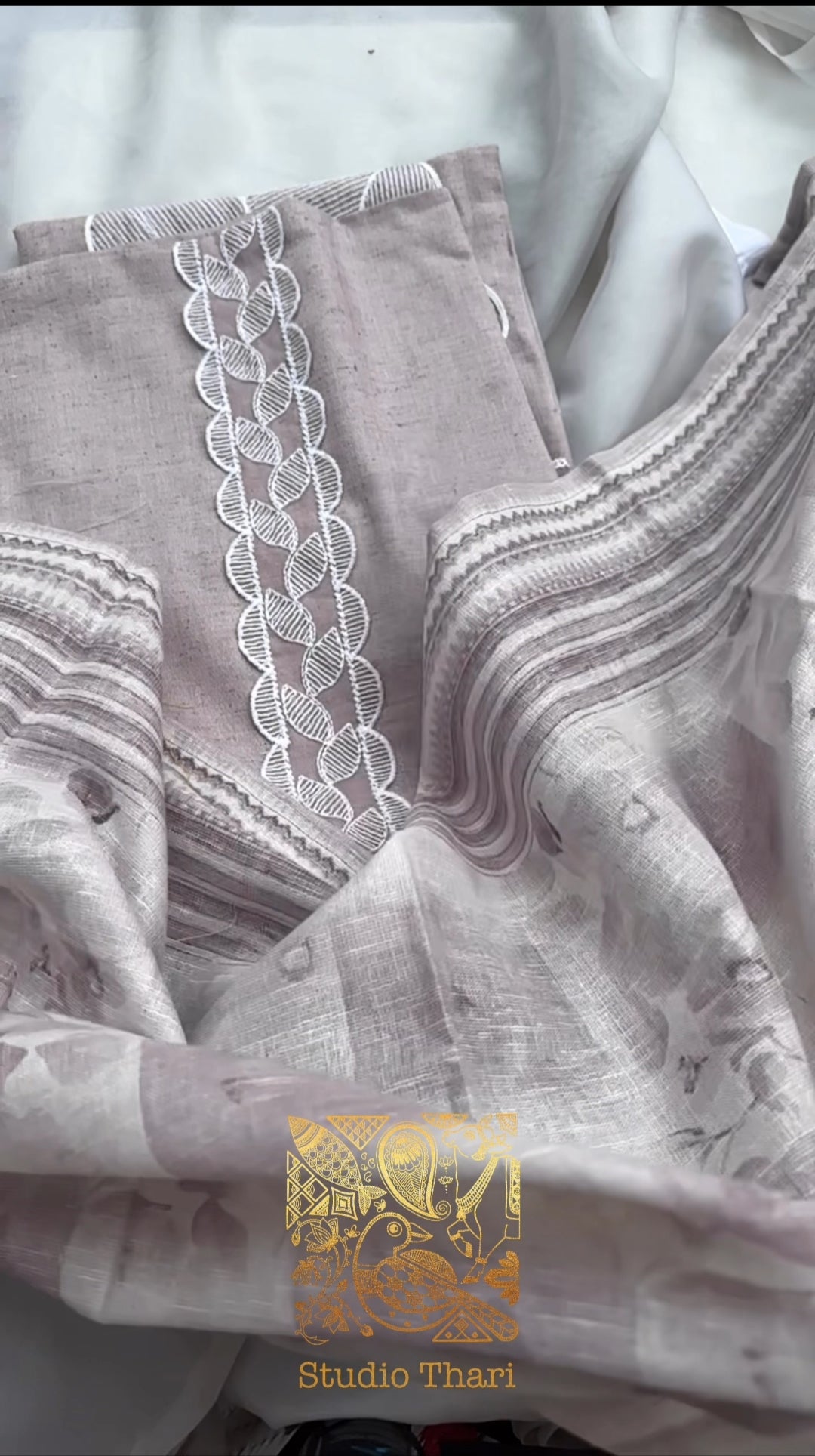 Blue & Pink Linen Cotton Unstitched salwar set