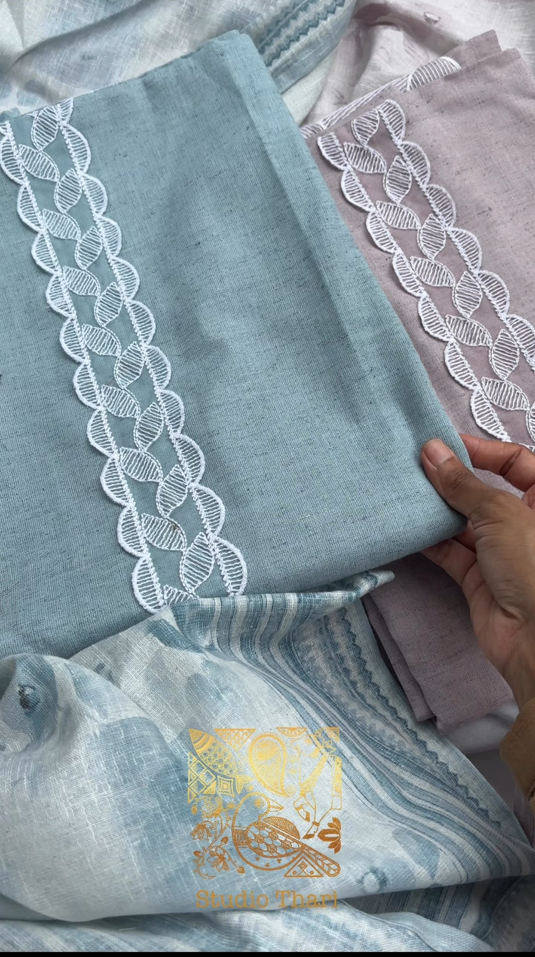 Blue & Pink Linen Cotton Unstitched salwar set