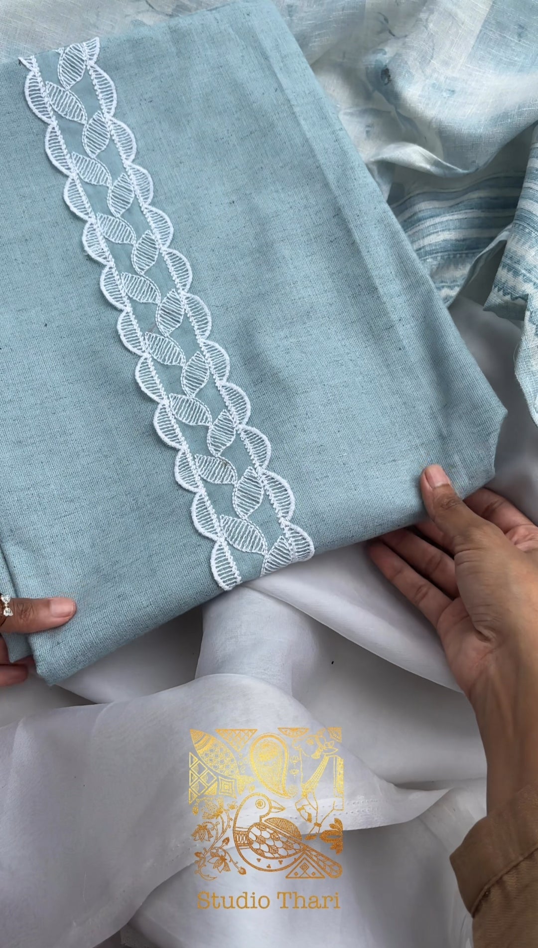 Blue & Pink Linen Cotton Unstitched salwar set