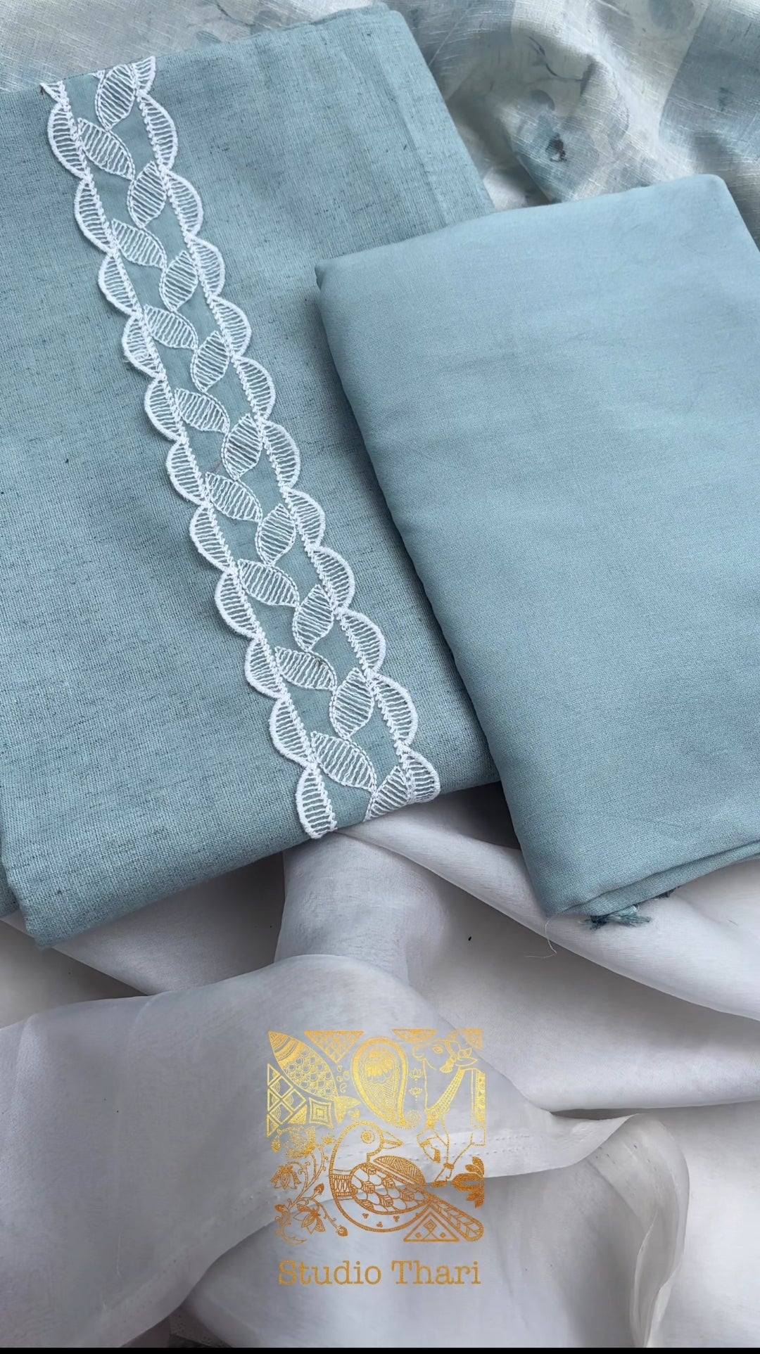 Blue & Pink Linen Cotton Unstitched salwar set