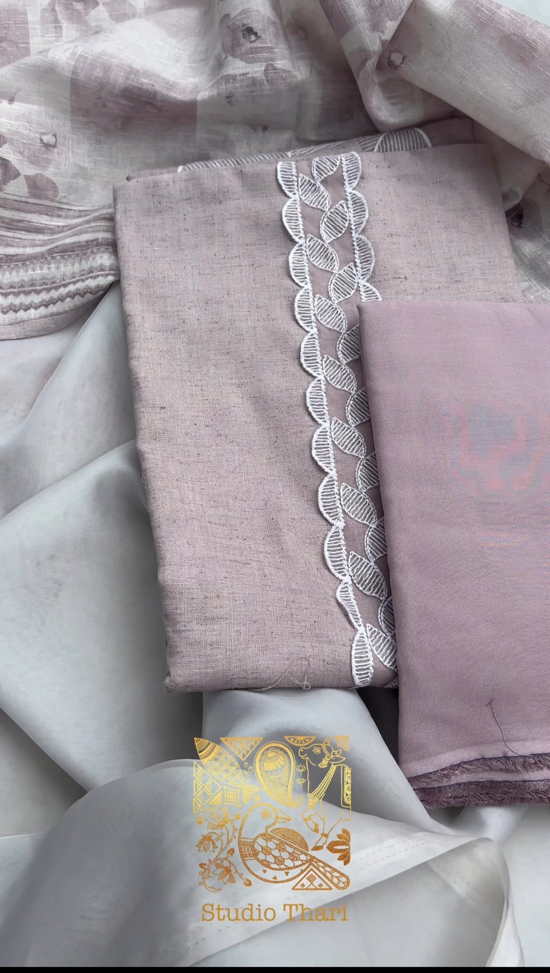 Blue & Pink Linen Cotton Unstitched salwar set