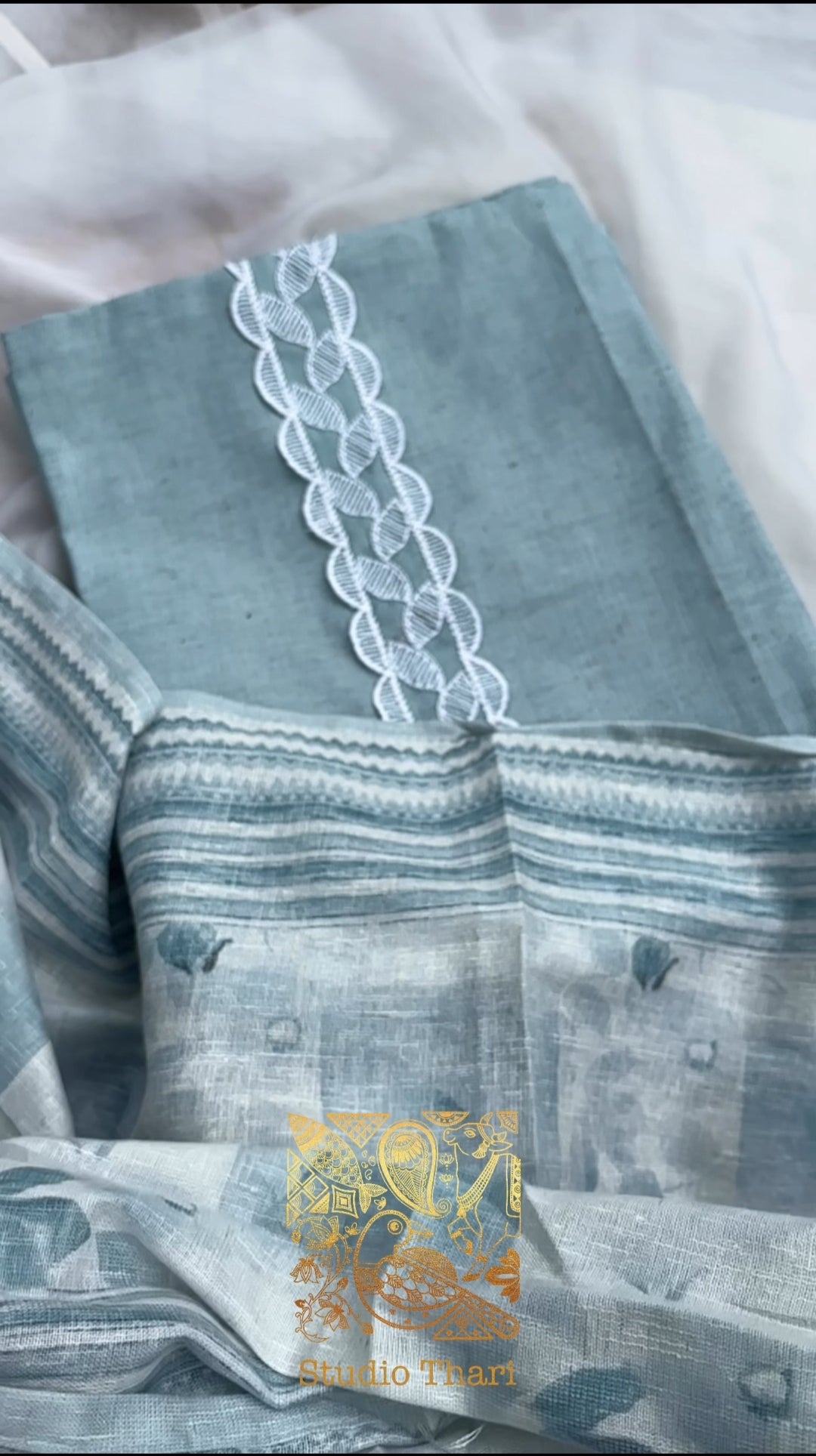 Blue & Pink Linen Cotton Unstitched salwar set