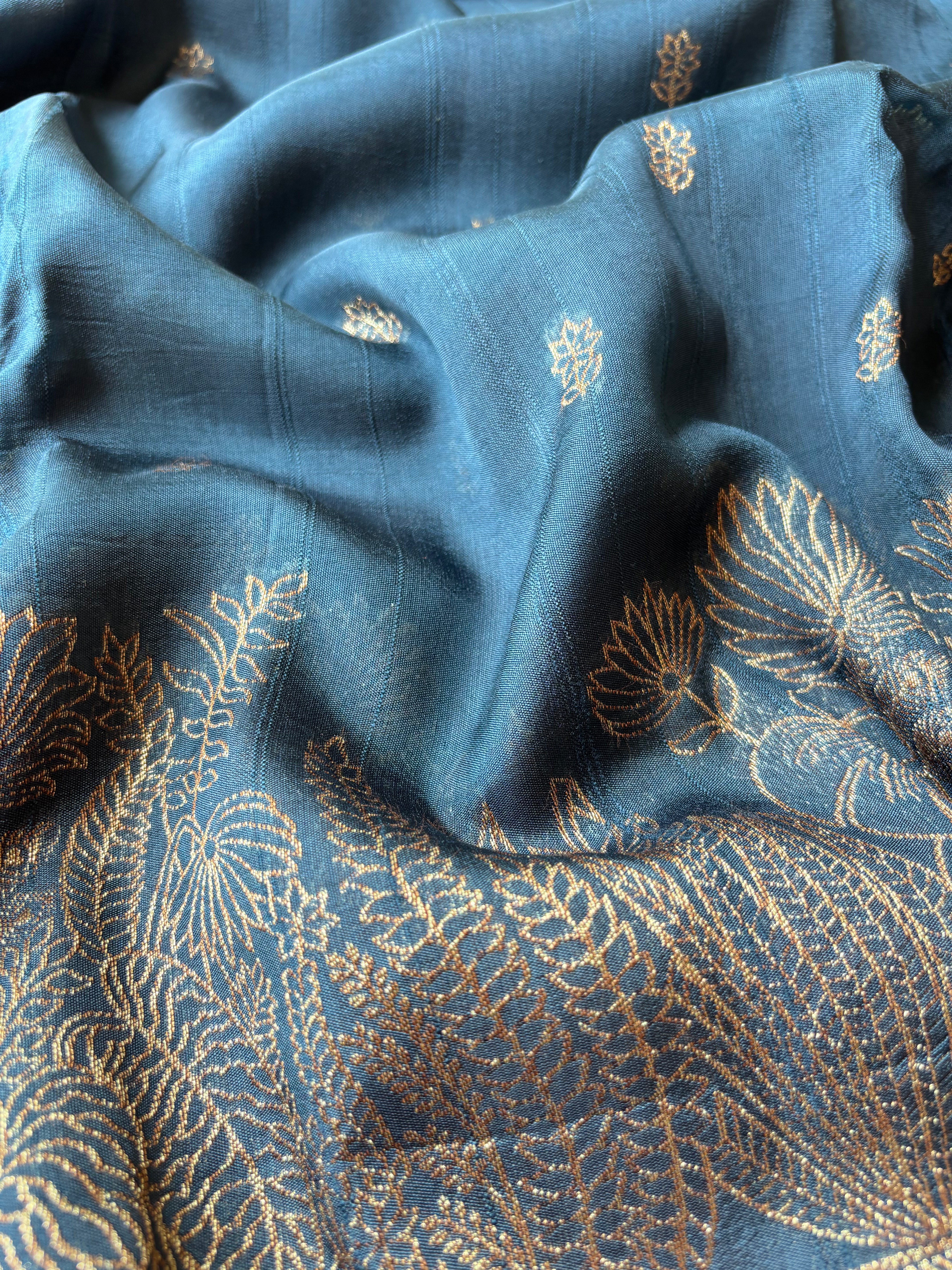 Blue Blended Raw Silk Saree