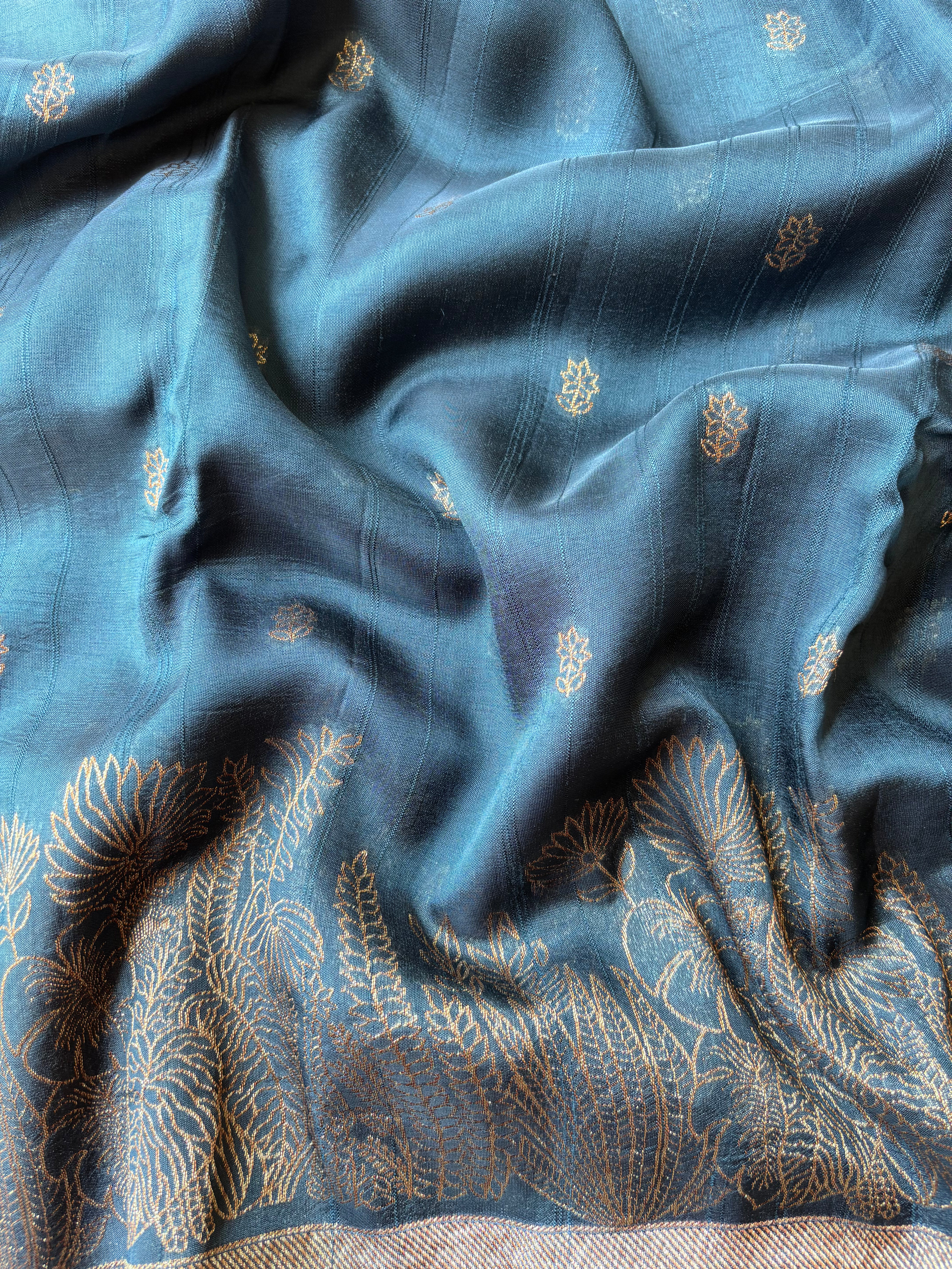 Blue Blended Raw Silk Saree